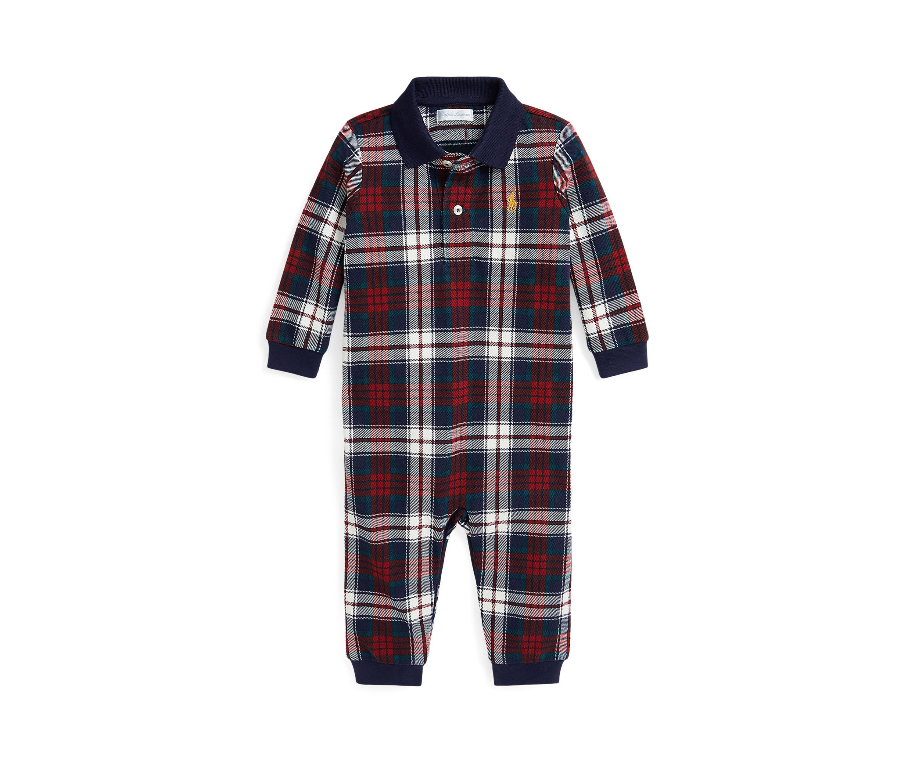 Baby Boys Plaid Cotton Mesh Polo Coverall