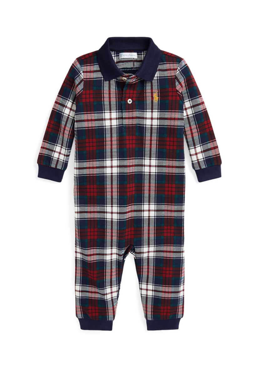 Baby Boys Plaid Cotton Mesh Polo Coverall