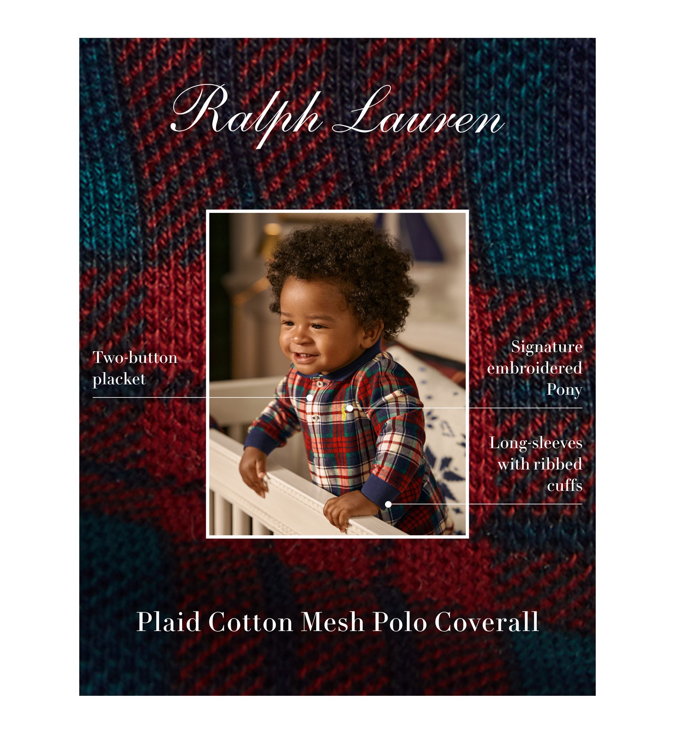 Baby Boys Plaid Cotton Mesh Polo Coverall