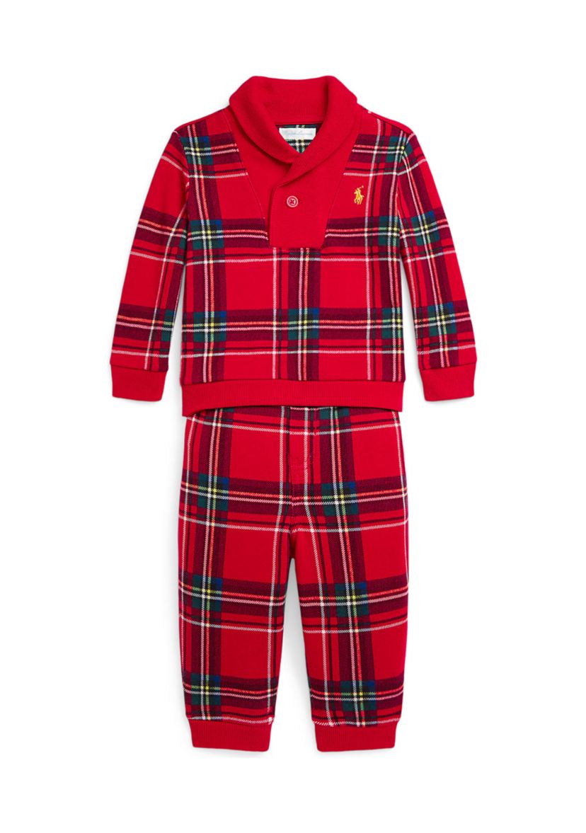 Baby Boys Plaid Fleece Pullover & Jogger Pants Set