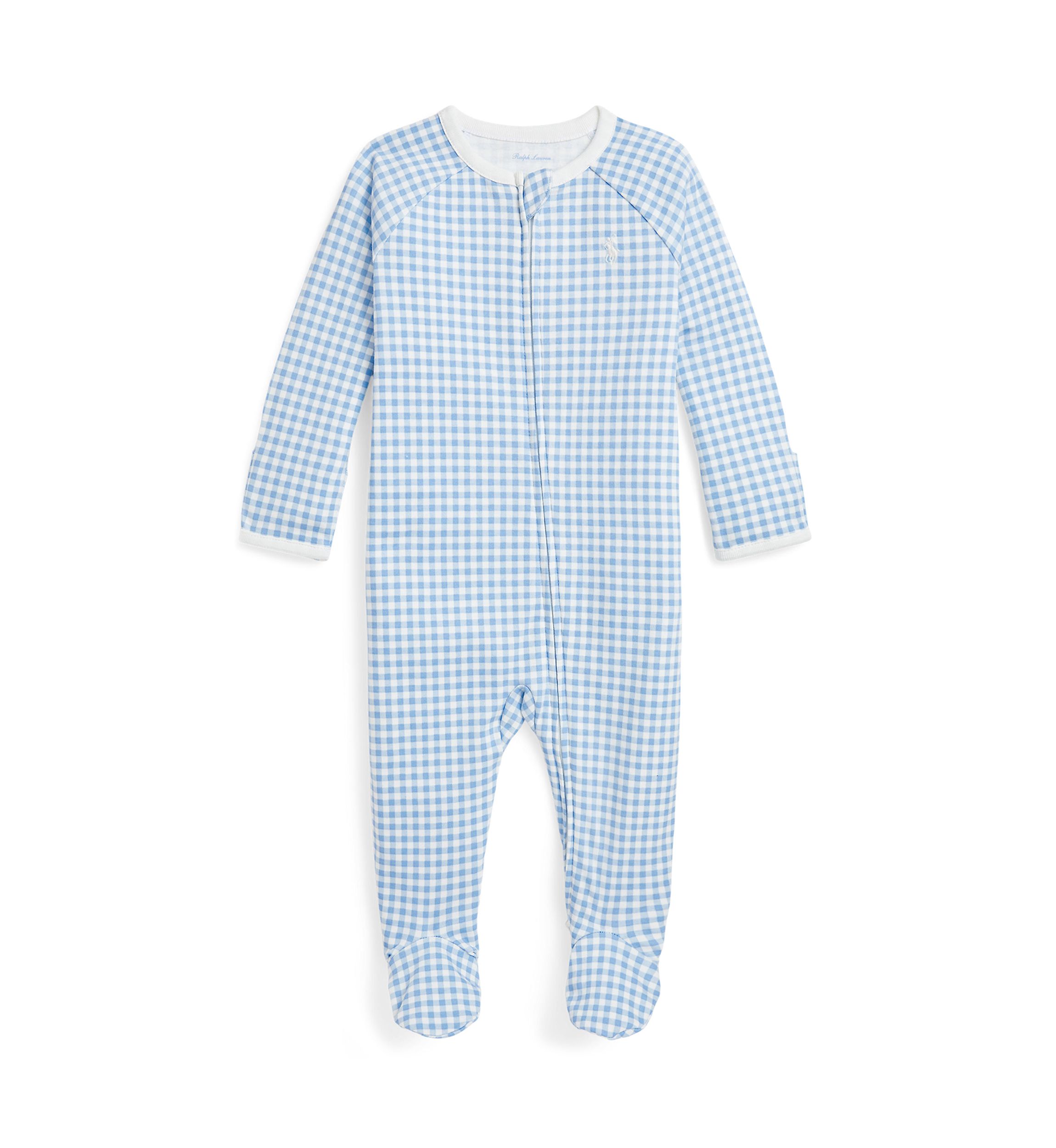 Baby Boys Gingham Printed Cotton Footed Coverall