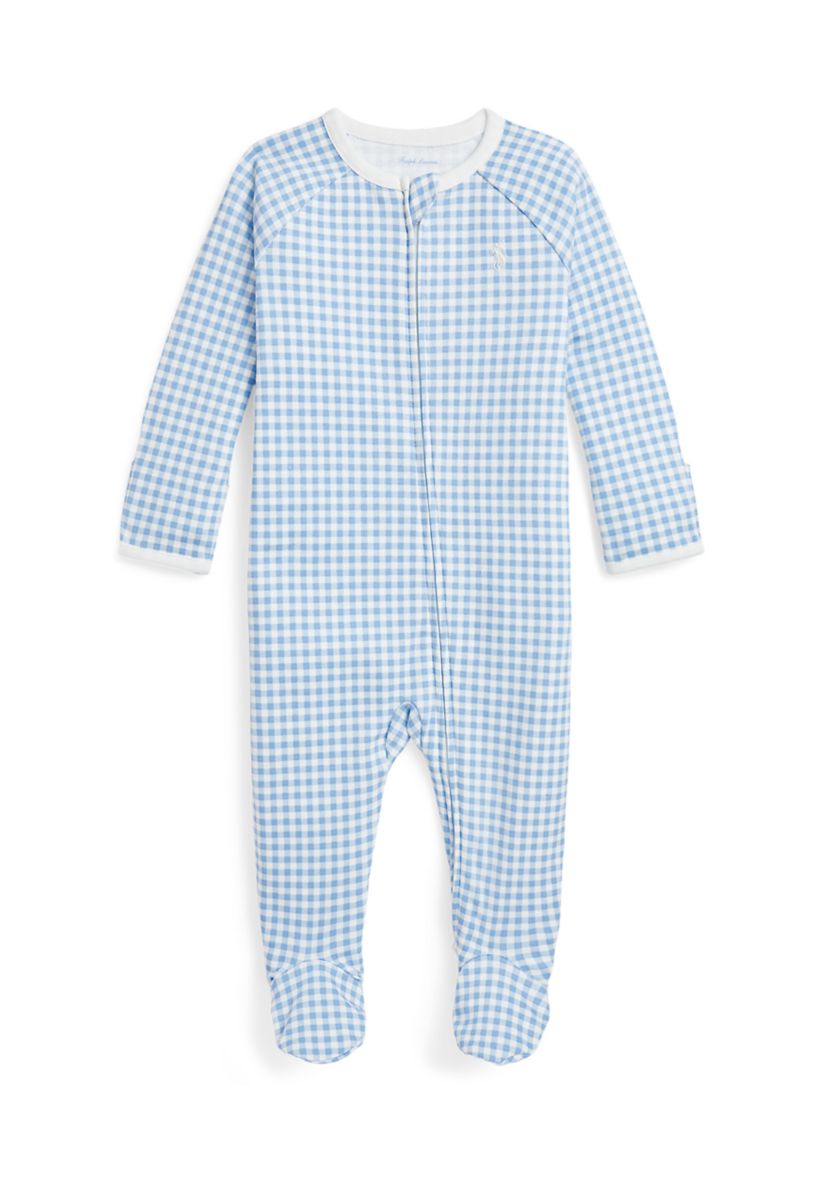 Baby Boys Gingham Printed Cotton Footed Coverall
