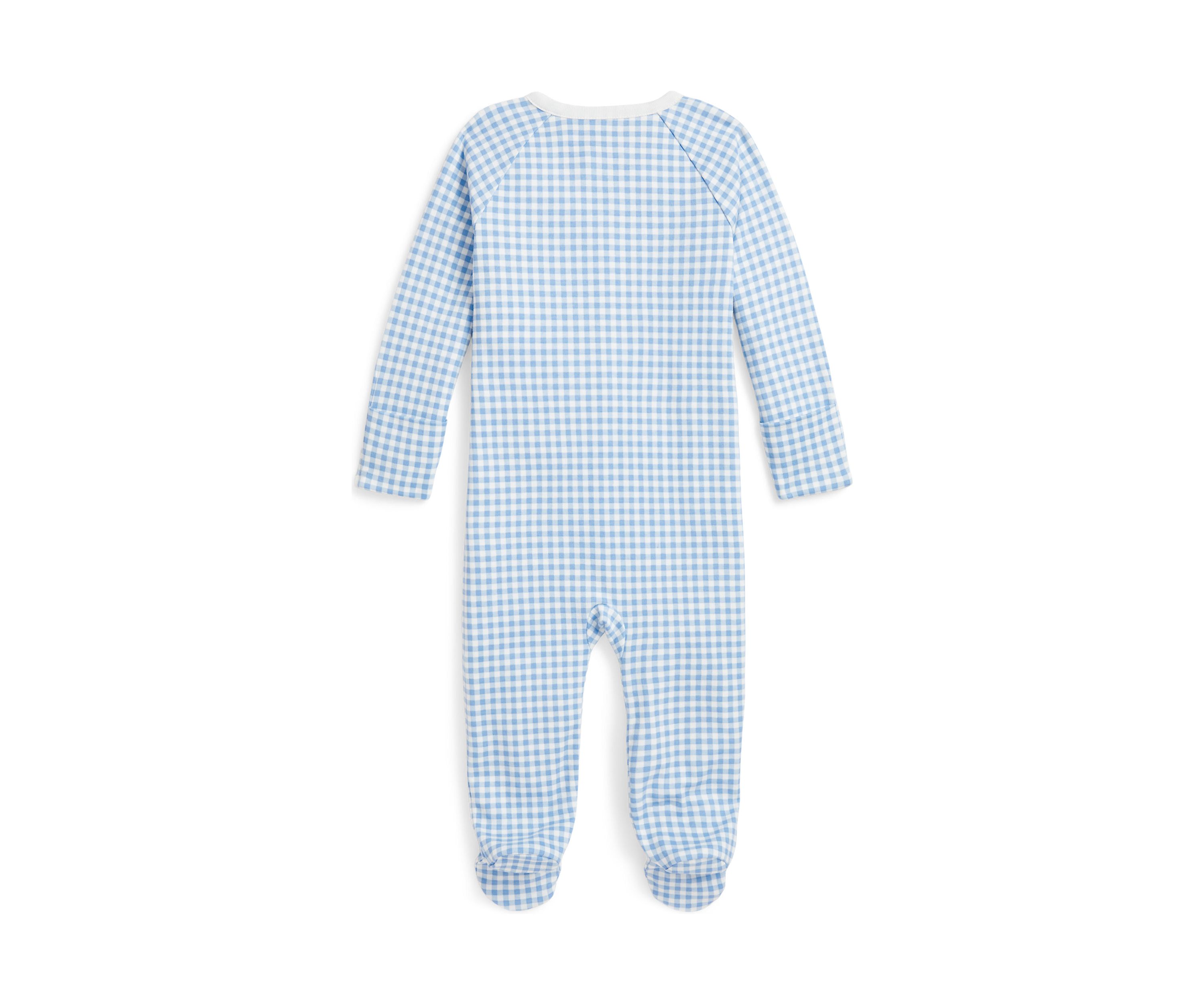 Baby Boys Gingham Printed Cotton Footed Coverall