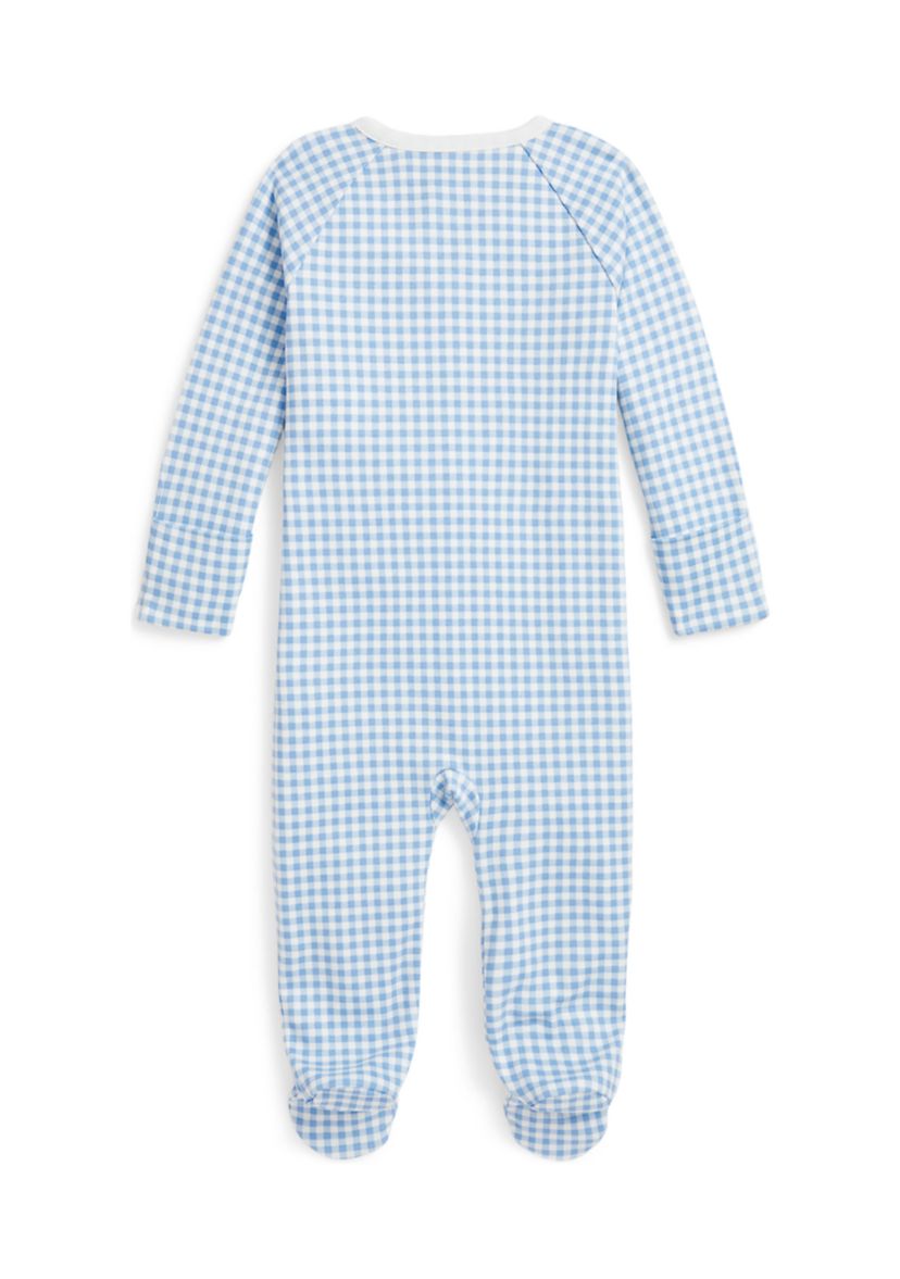 Baby Boys Gingham Printed Cotton Footed Coverall