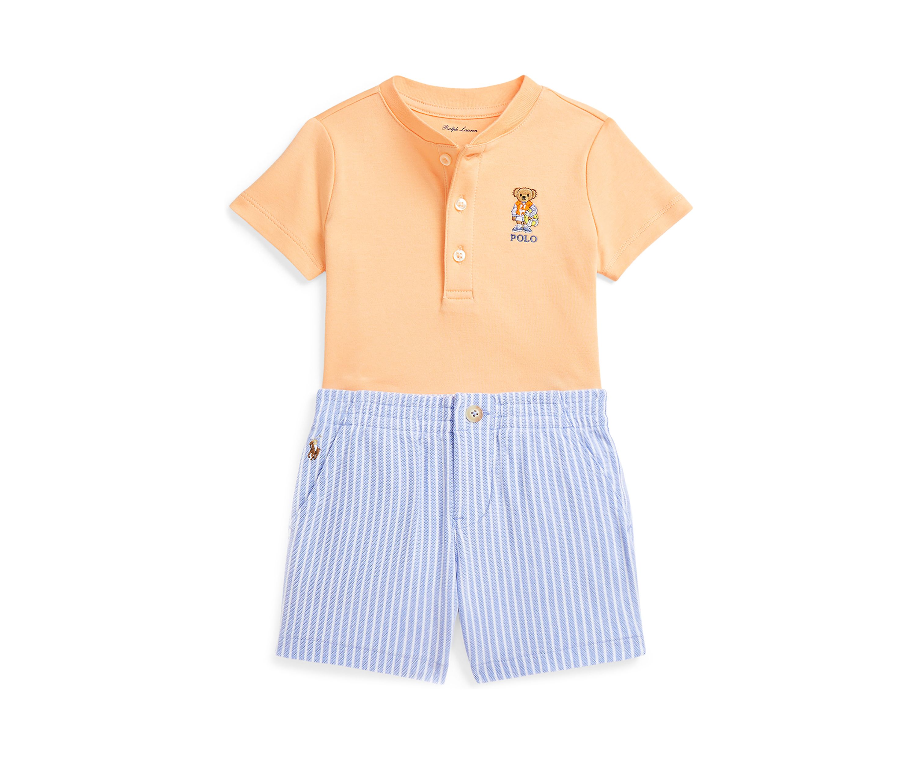Baby Boys Polo Bear Henley Shirt & Mesh Shorts Set