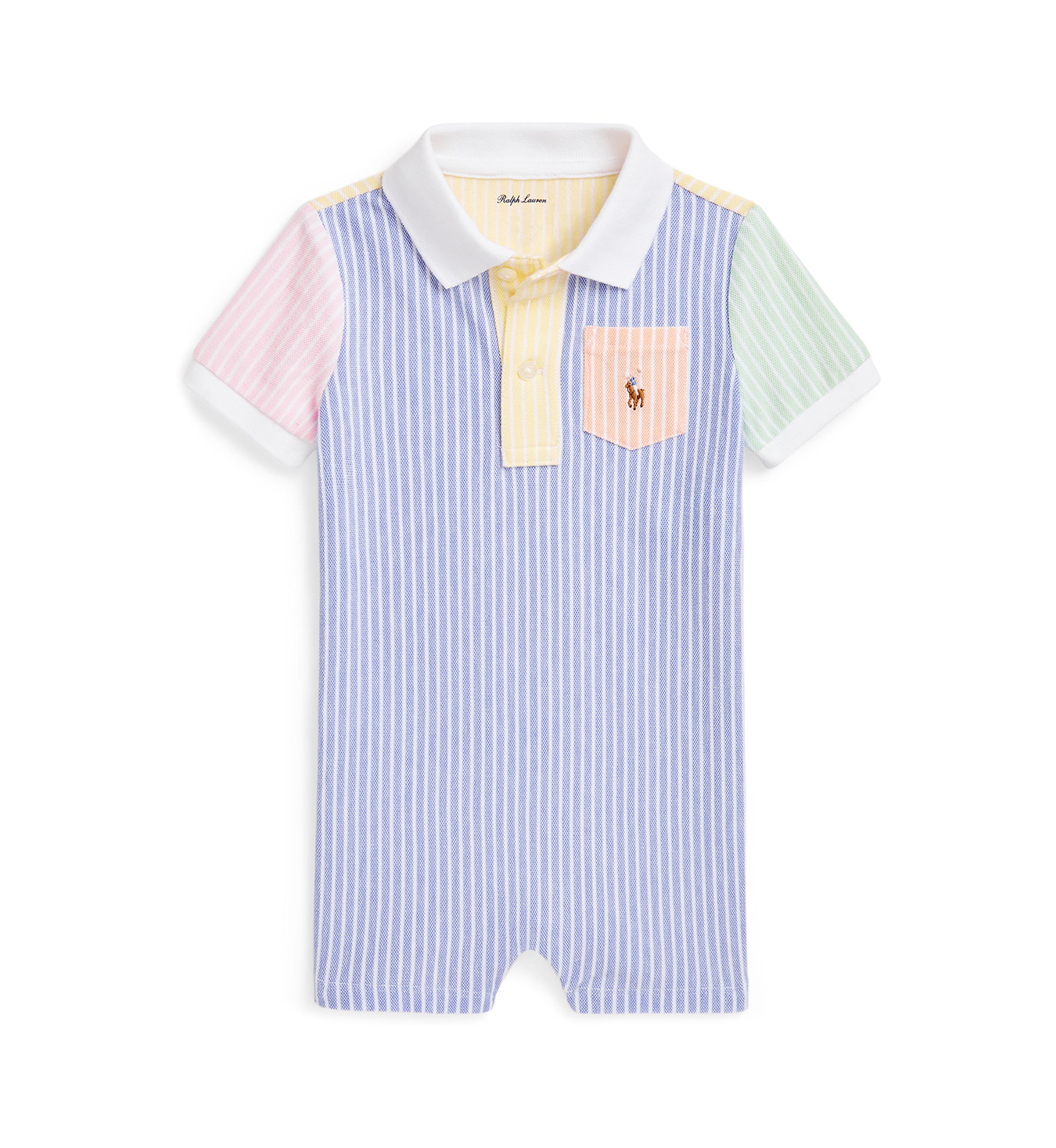 Baby Boys Striped Oxford Mesh Fun Polo Shortall