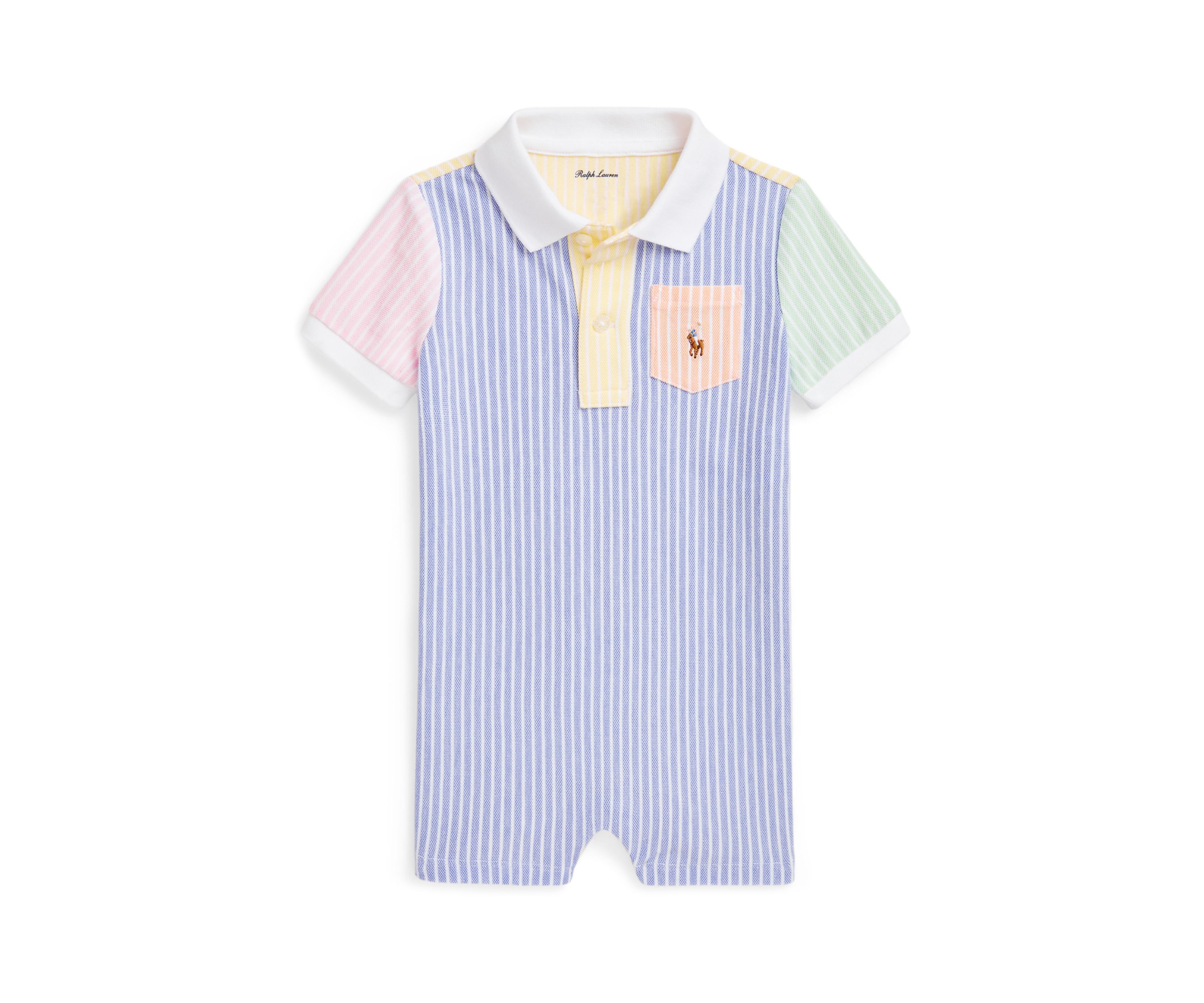 Baby Boys Striped Oxford Mesh Fun Polo Shortall