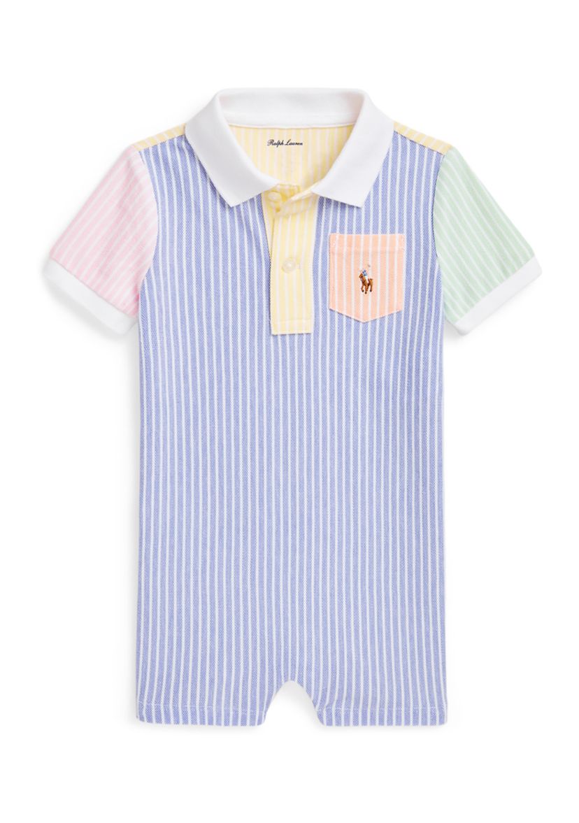 Baby Boys Striped Oxford Mesh Fun Polo Shortall