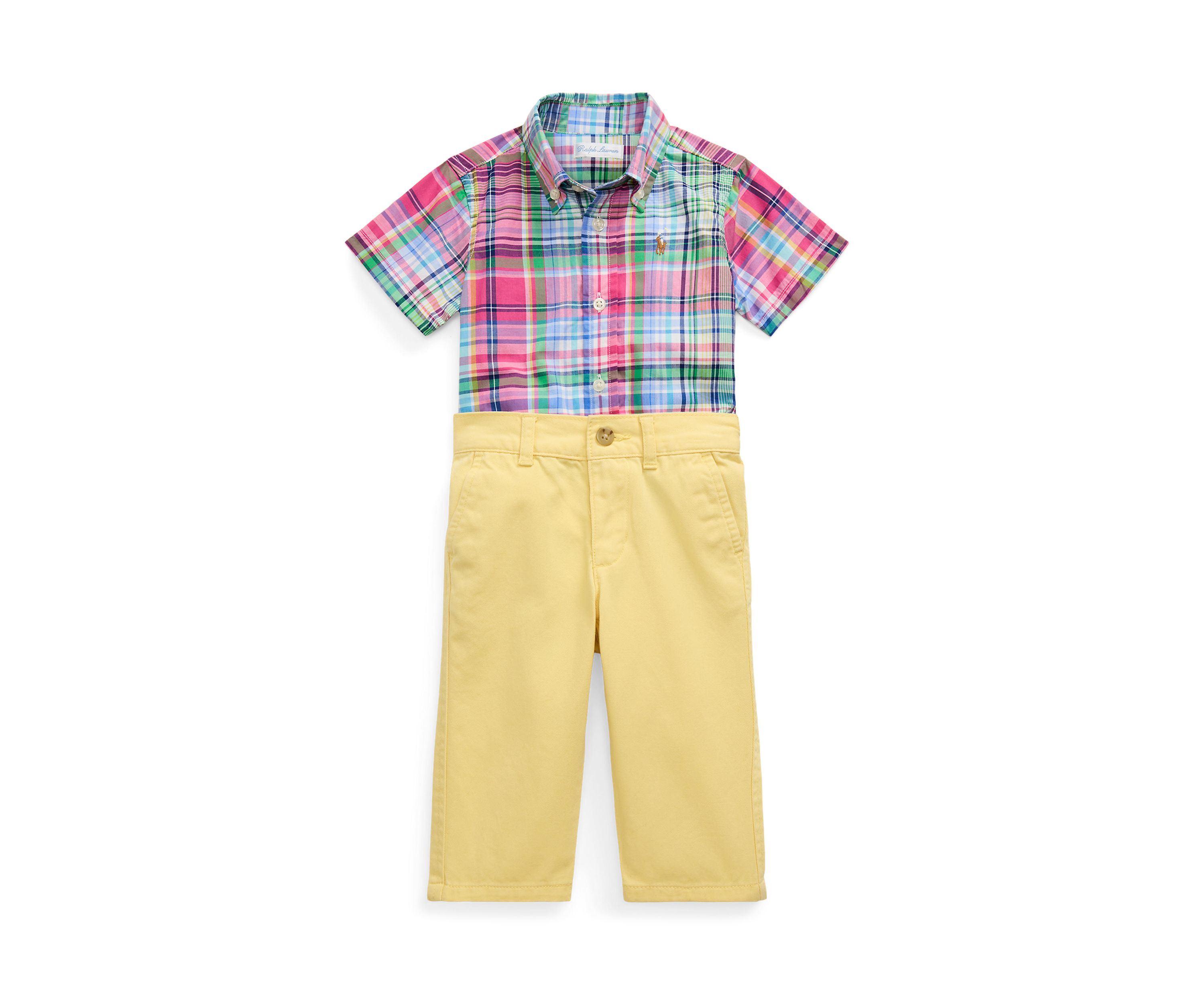 Baby Boys Plaid Cotton Shirt & Chino Pants Set