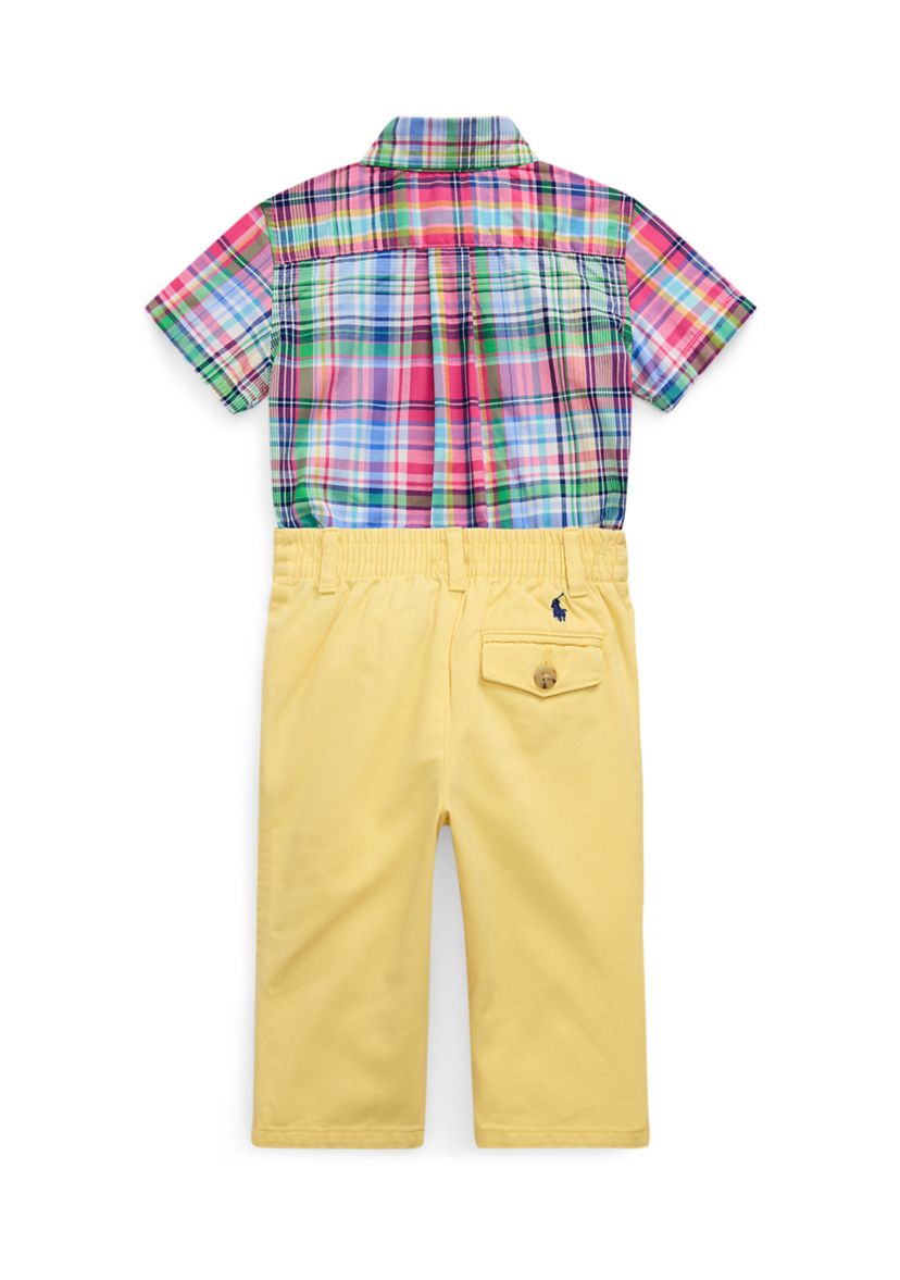 Baby Boys Plaid Cotton Shirt & Chino Pants Set