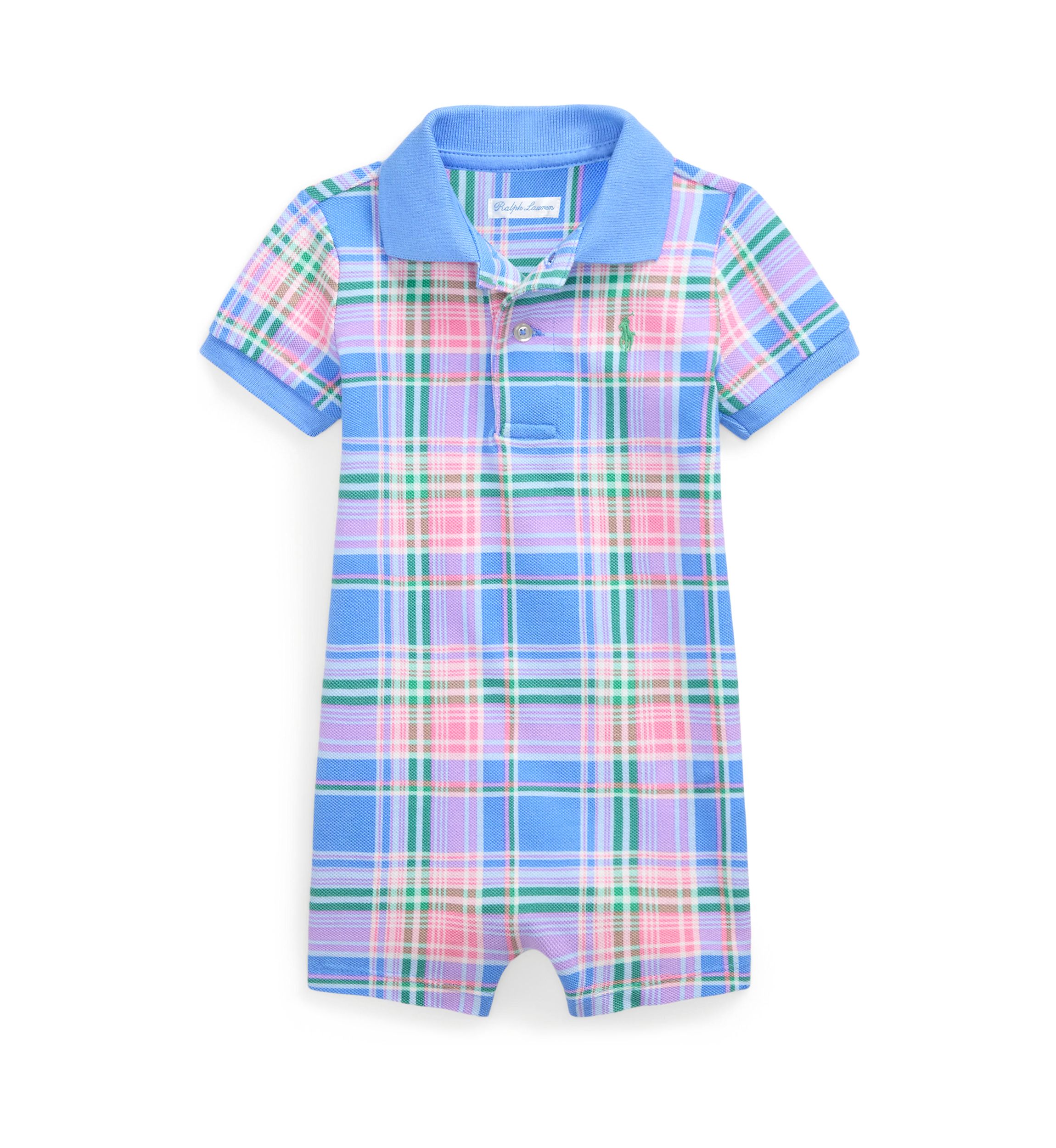 Baby Boys Plaid Printed Cotton Mesh Polo Shortall