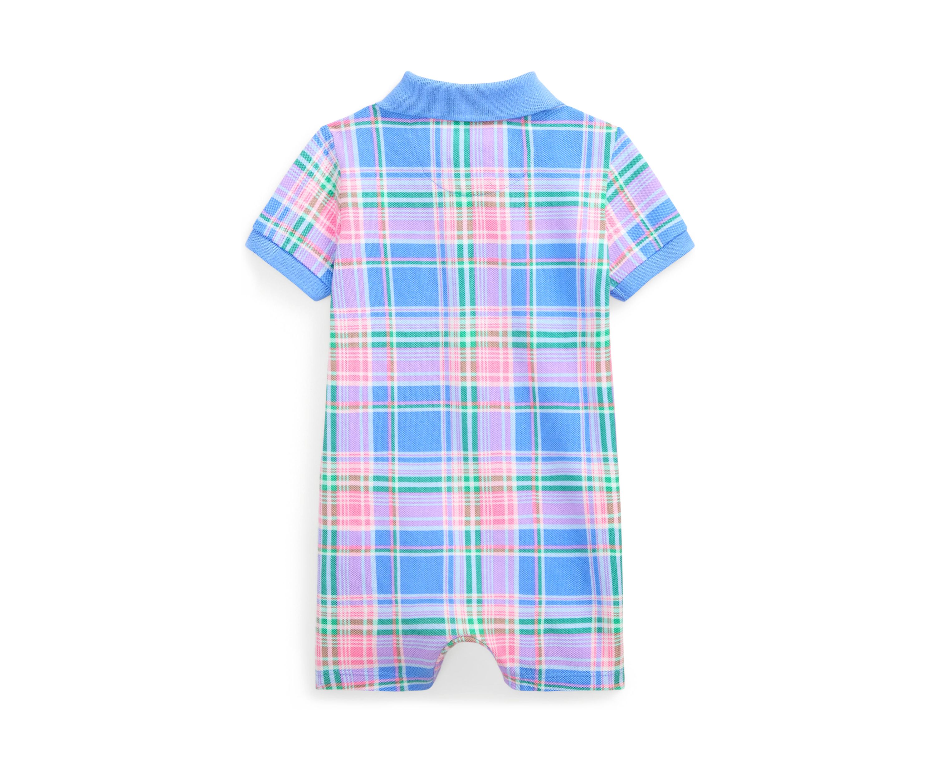 Baby Boys Plaid Printed Cotton Mesh Polo Shortall