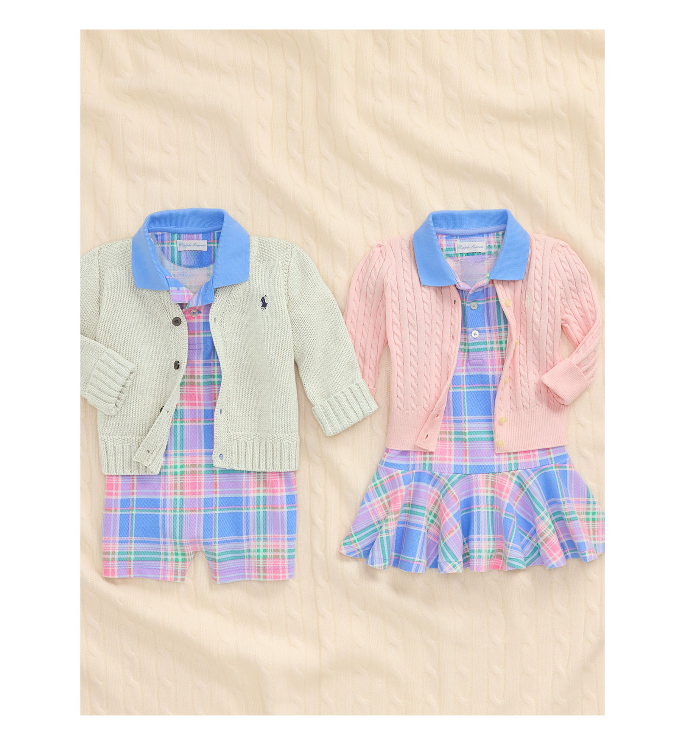 Baby Boys Plaid Printed Cotton Mesh Polo Shortall