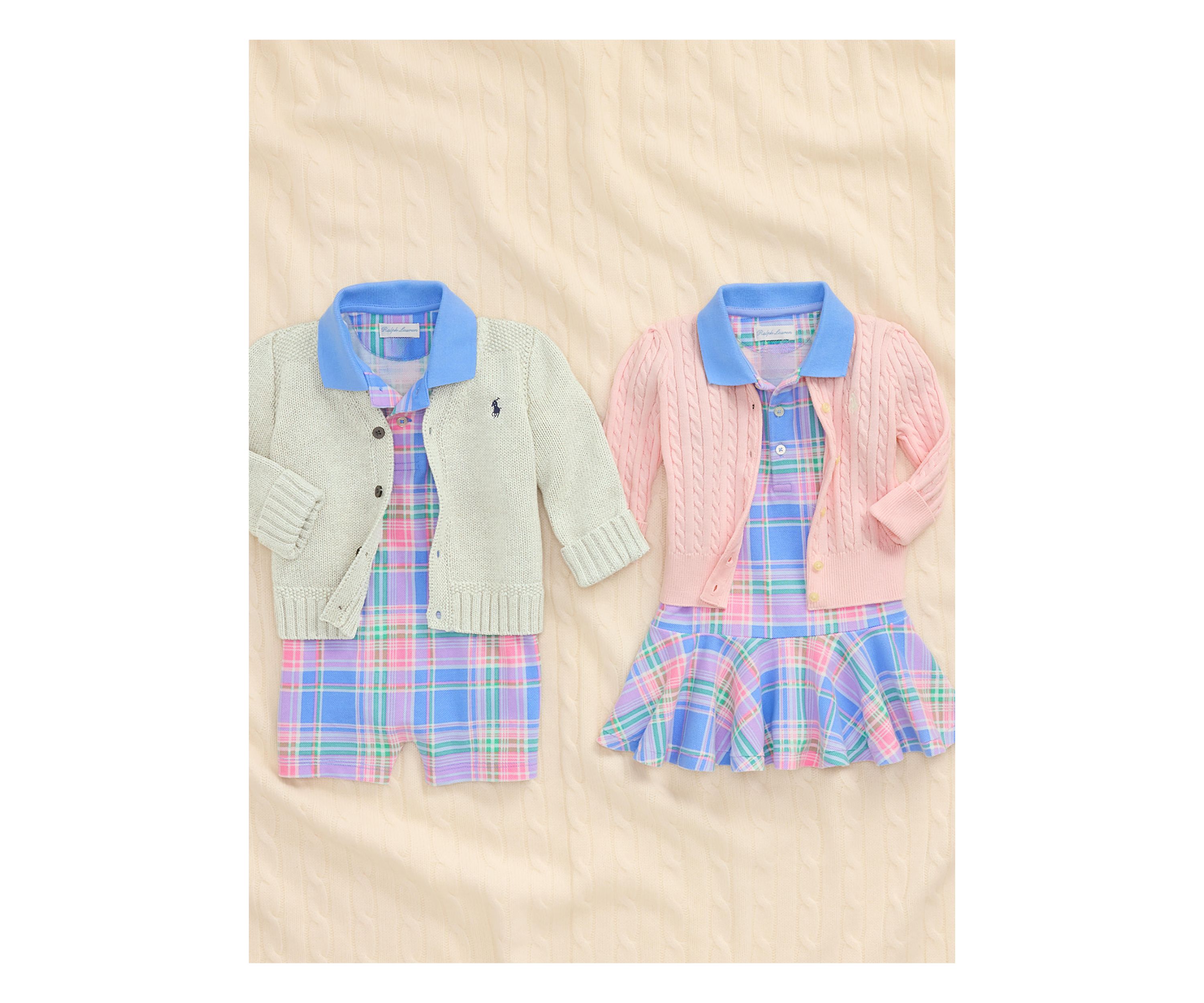 Baby Boys Plaid Printed Cotton Mesh Polo Shortall