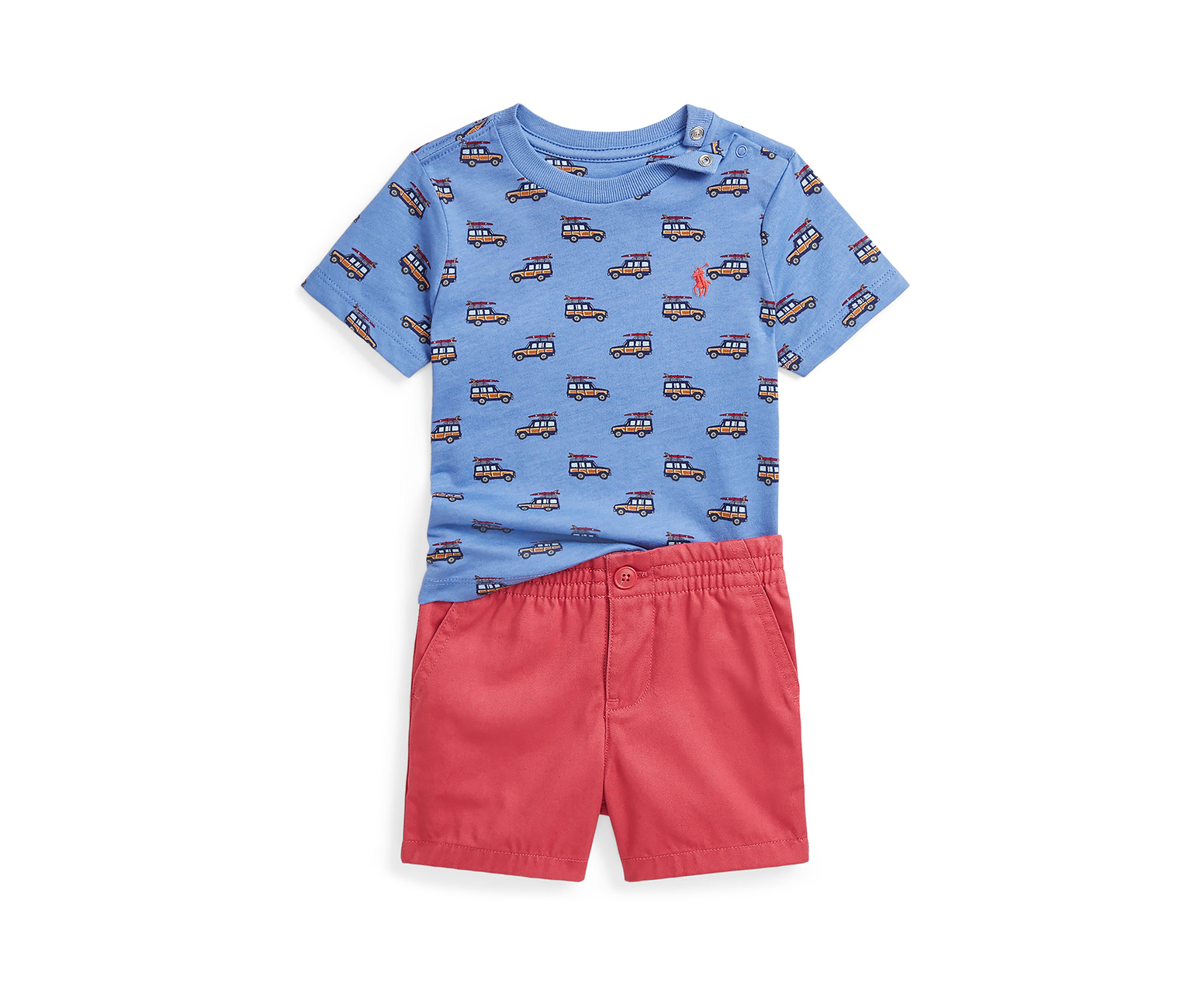Baby Boys Car Printed Cotton T-Shirt & Chino Shorts Set