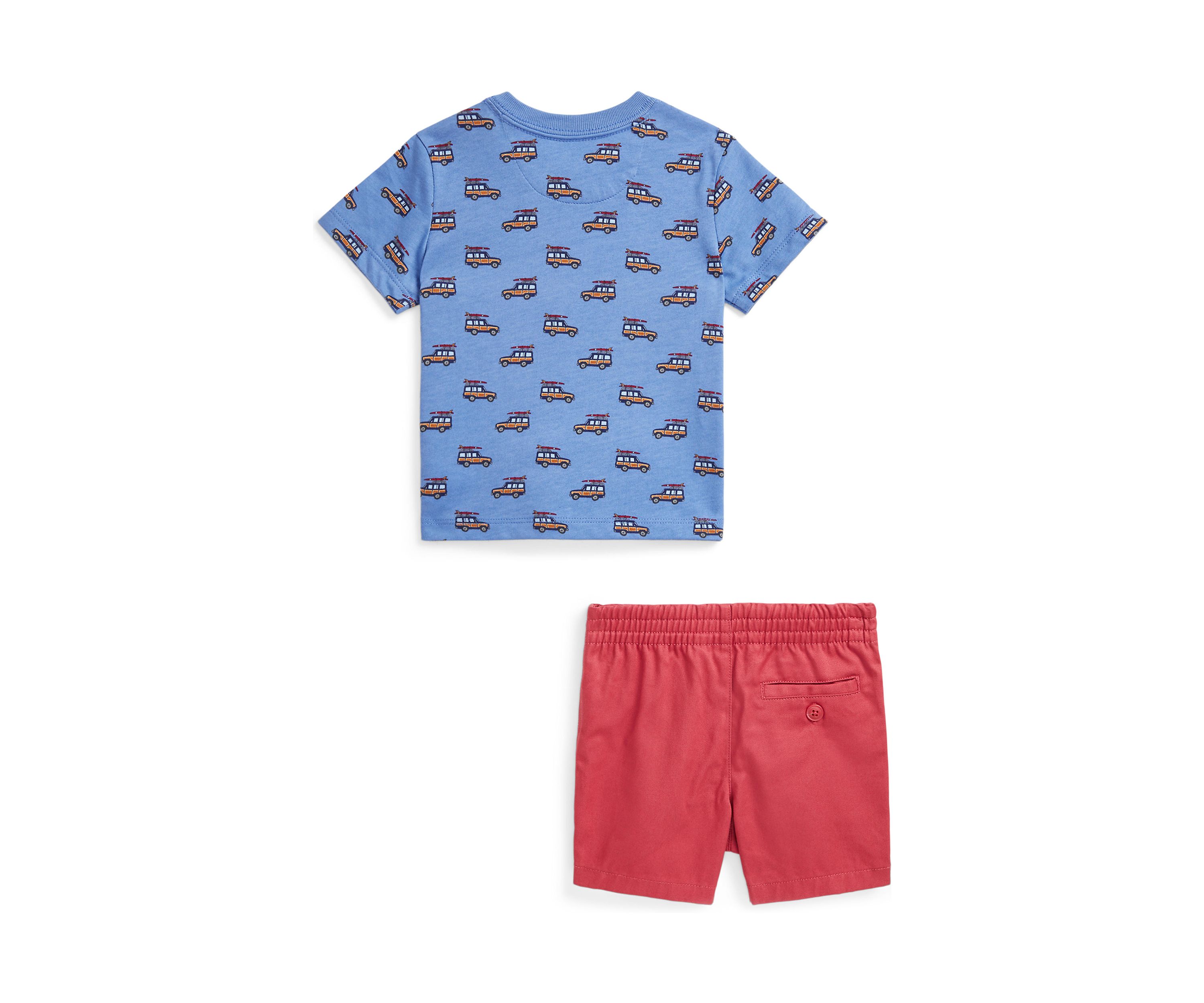 Baby Boys Car Printed Cotton T-Shirt & Chino Shorts Set