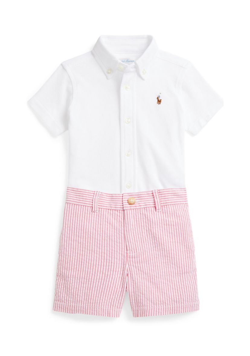 Baby Boys Shirt, Belt & Seersucker Pant Set