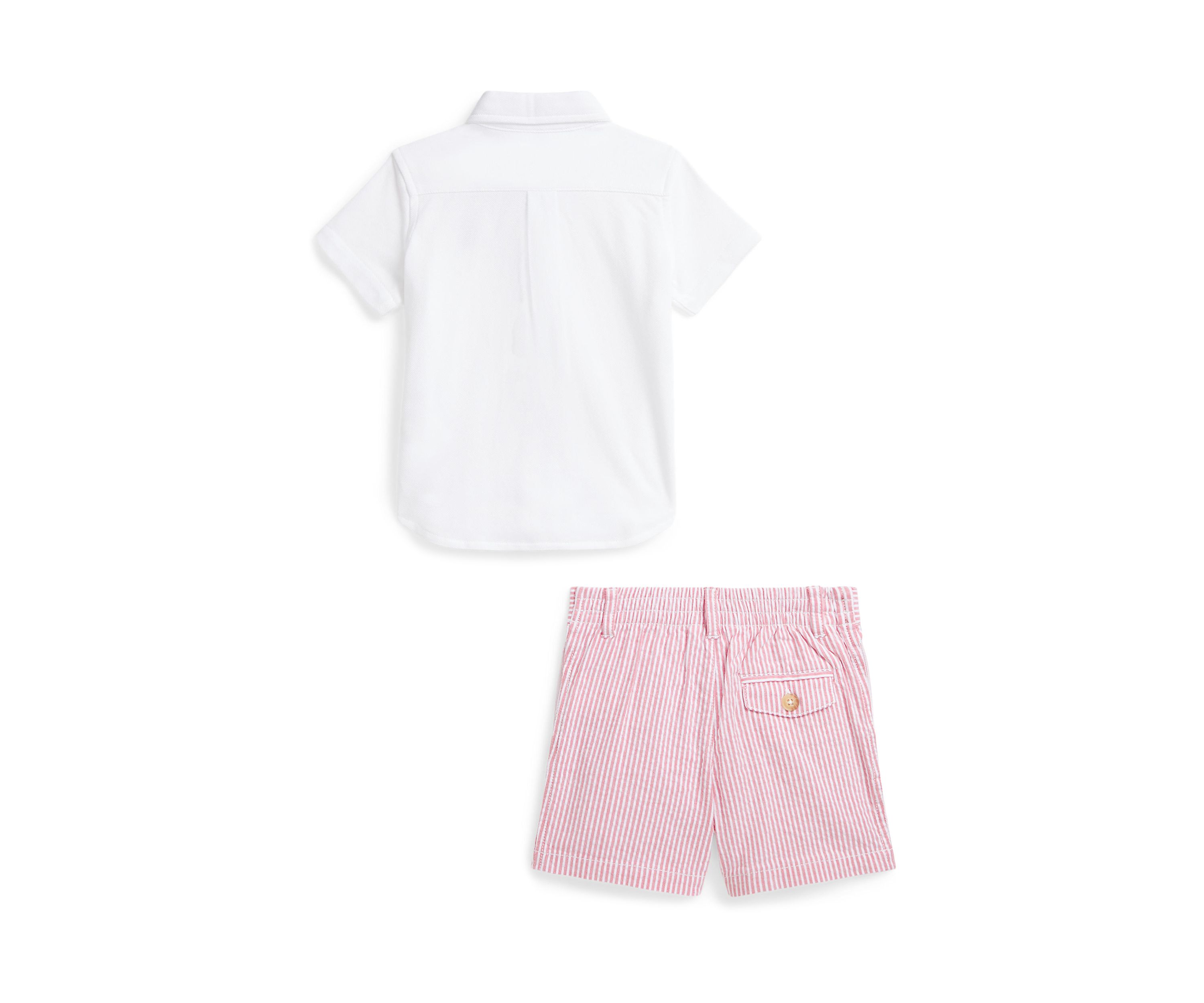 Baby Boys Shirt, Belt & Seersucker Pant Set