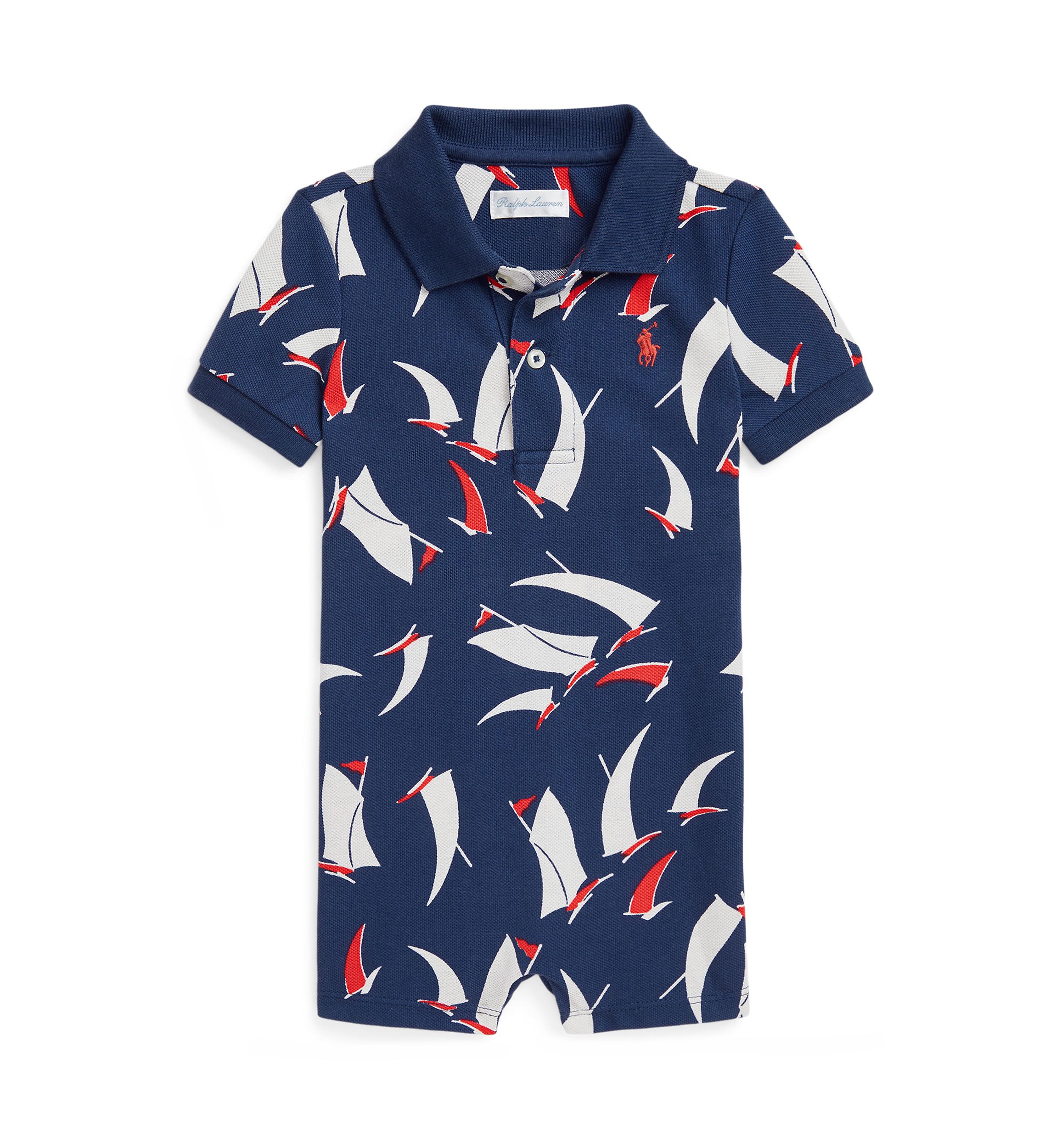 Baby Boys Sailboat Print Cotton Mesh Polo Shortall