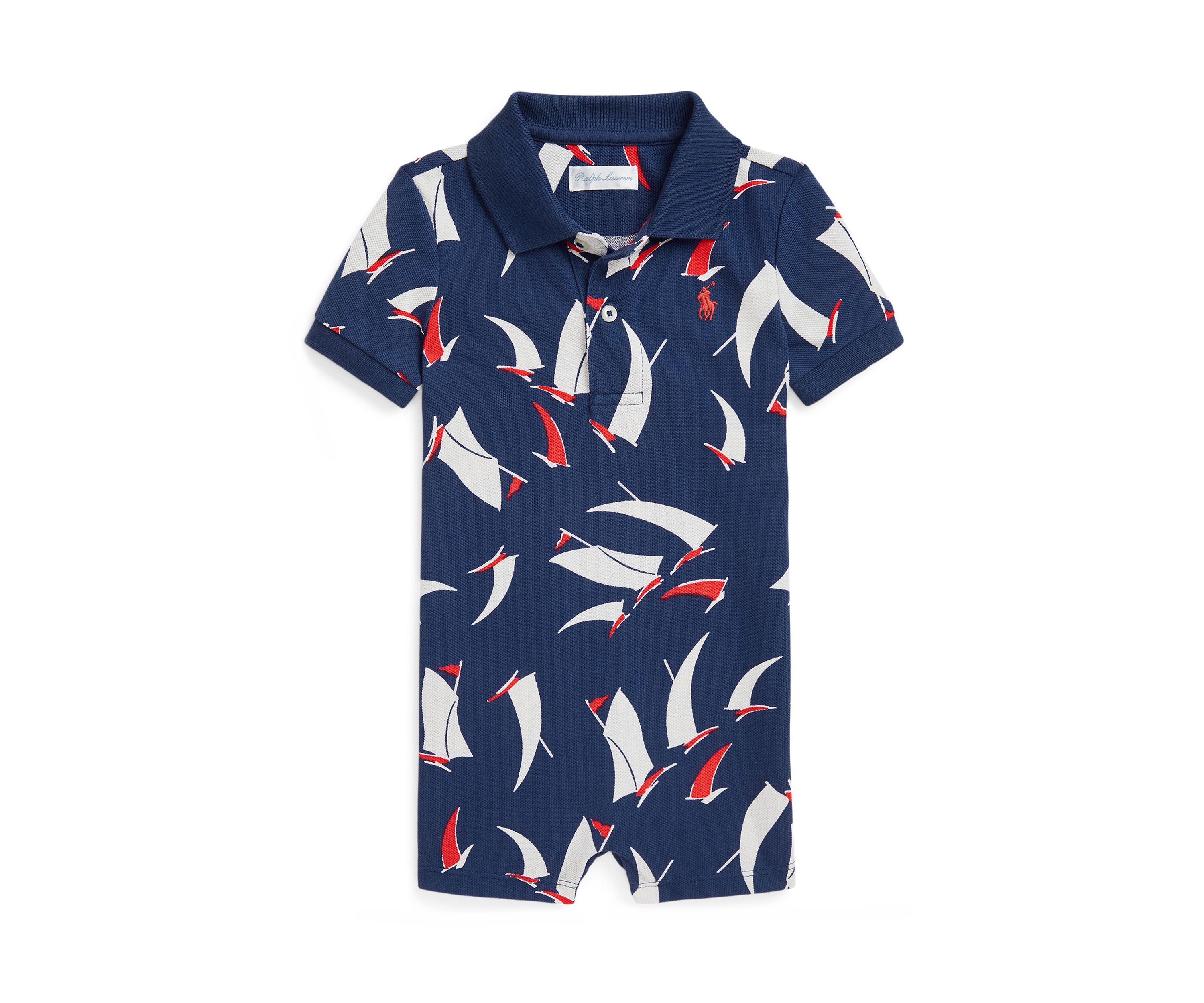 Baby Boys Sailboat Print Cotton Mesh Polo Shortall