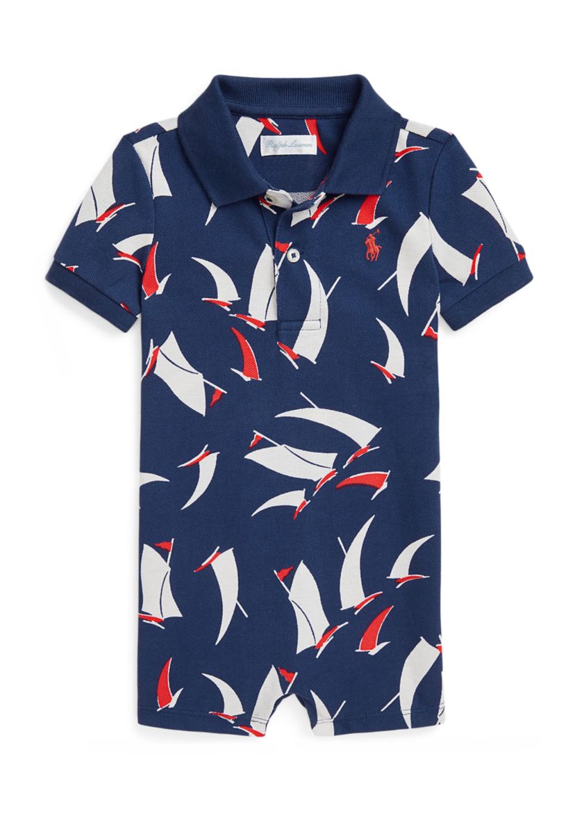 Baby Boys Sailboat Print Cotton Mesh Polo Shortall