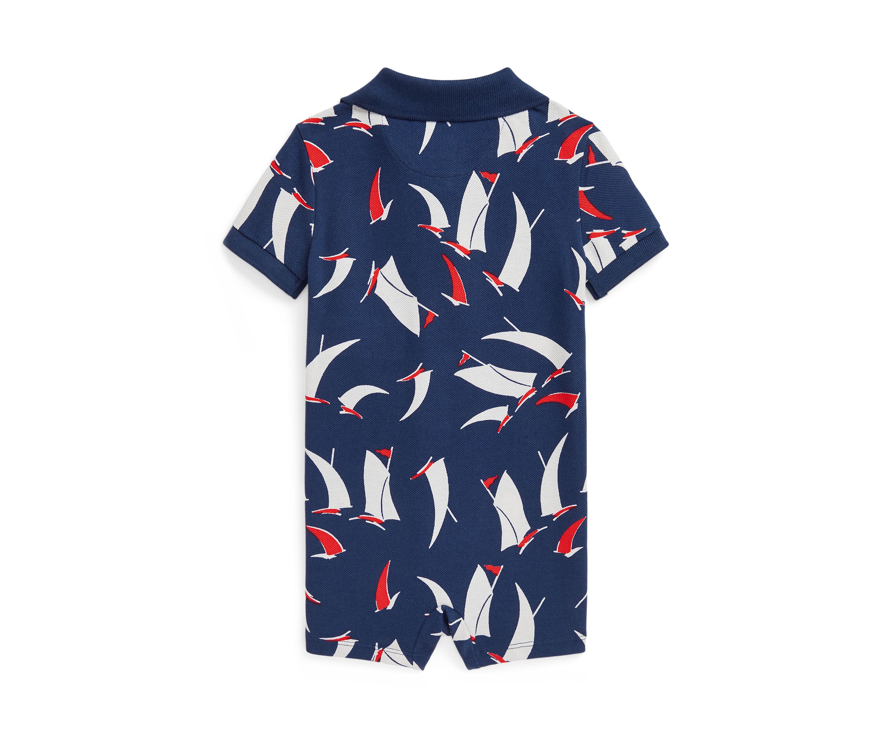 Baby Boys Sailboat Print Cotton Mesh Polo Shortall