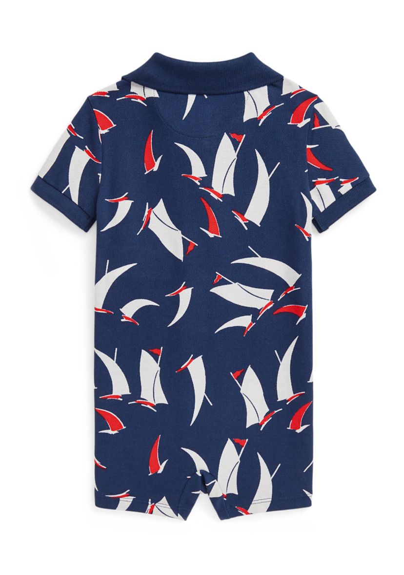 Baby Boys Sailboat Print Cotton Mesh Polo Shortall