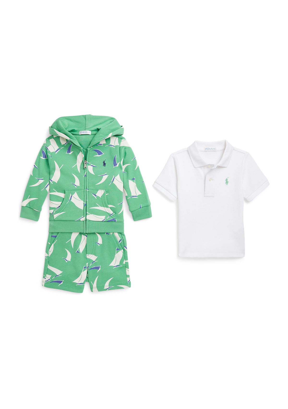 Baby Boys Polo Shirt, Terry Hoodie & Shorts Set