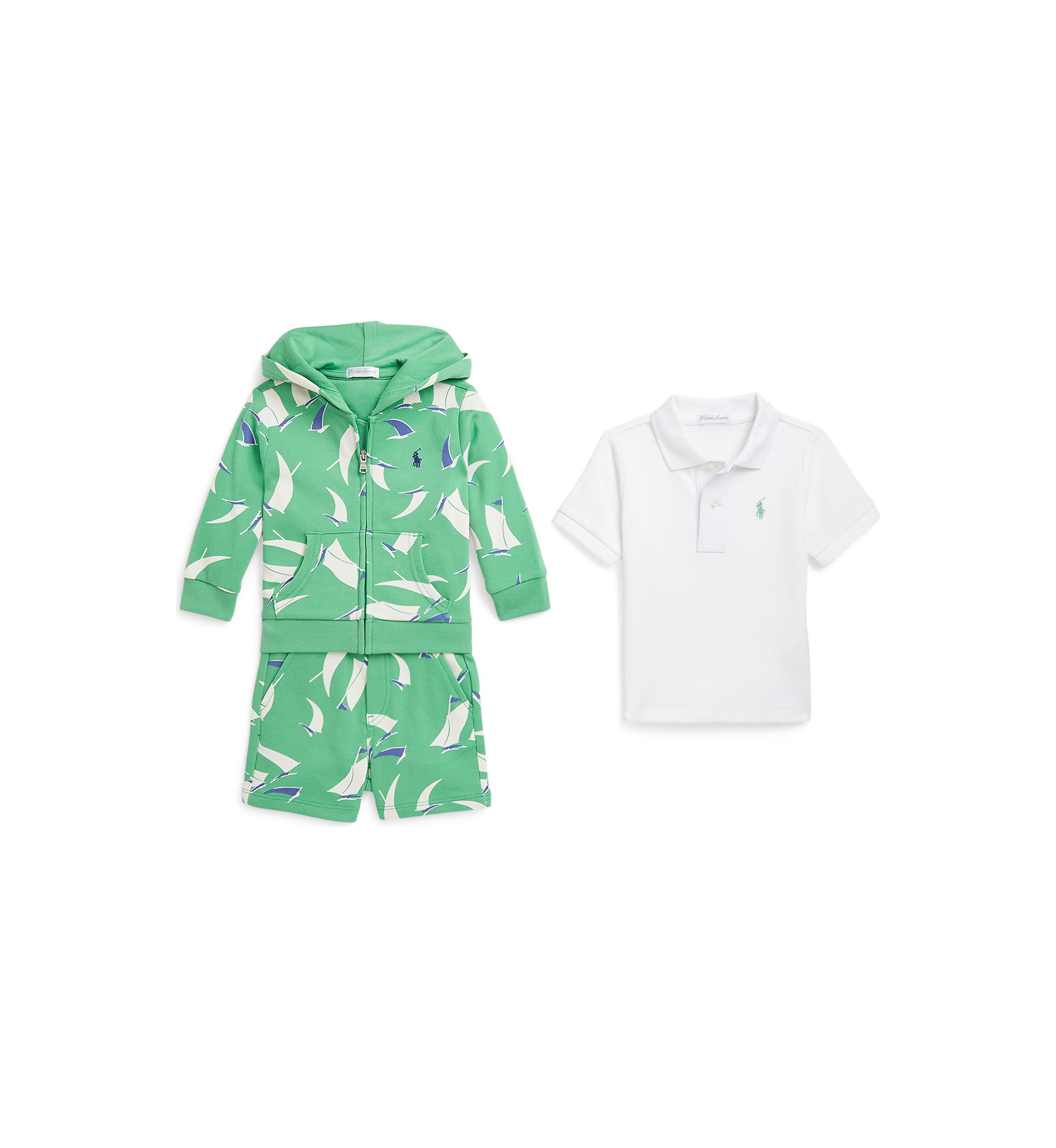 Baby Boys Polo Shirt, Terry Hoodie & Shorts Set