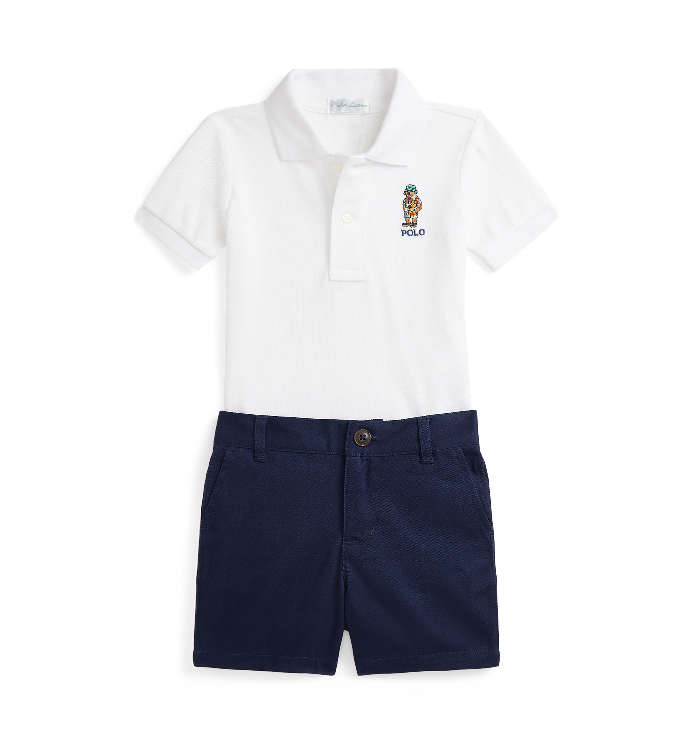 Baby Boys Bear Cotton Polo Shirt & Chino Short Set