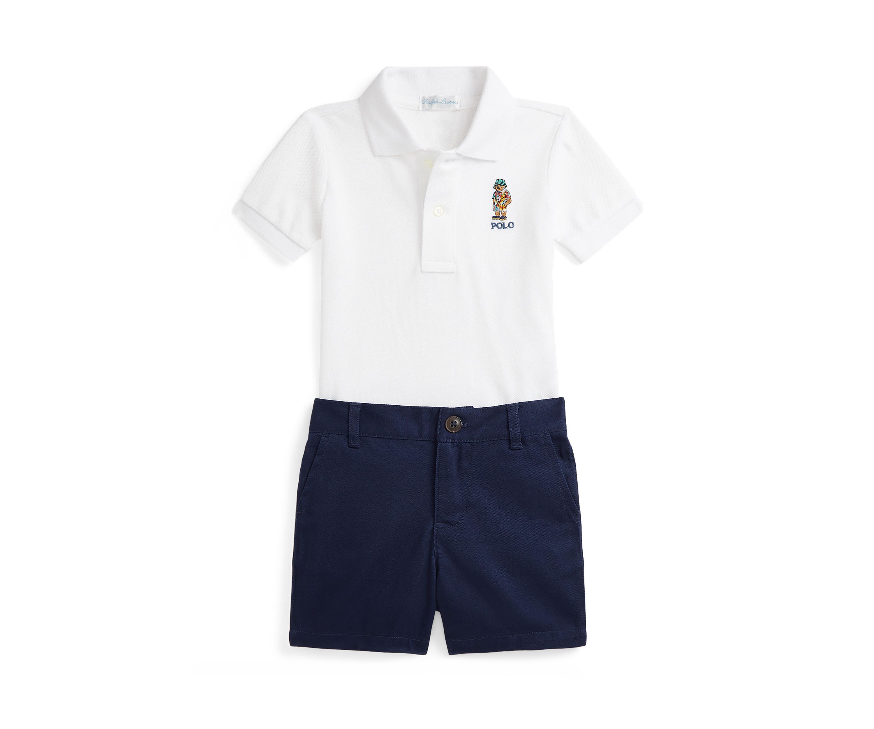 Baby Boys Bear Cotton Polo Shirt & Chino Short Set