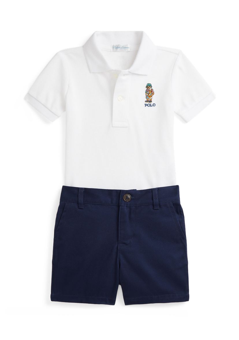 Baby Boys Bear Cotton Polo Shirt & Chino Short Set