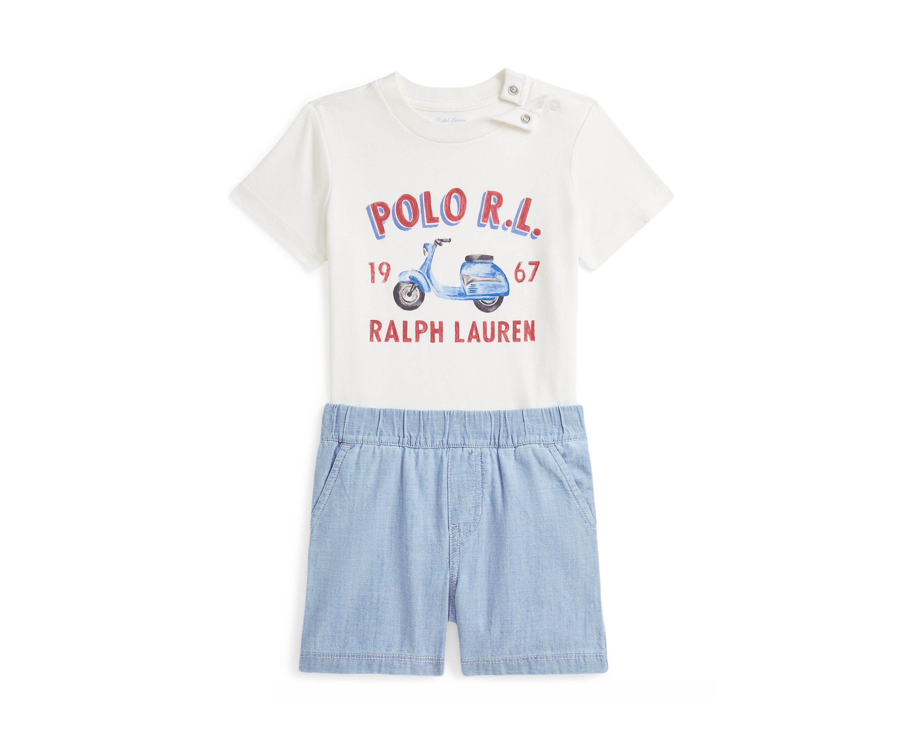 Baby Boys Logo Cotton T-Shirt & Chambray Short Set