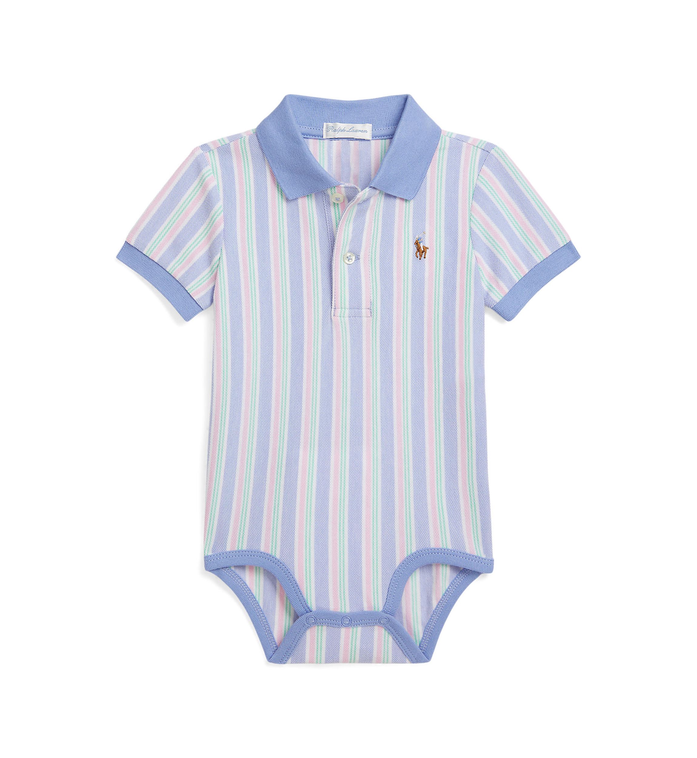 Baby Boys Striped Oxford Mesh Polo Bodysuit