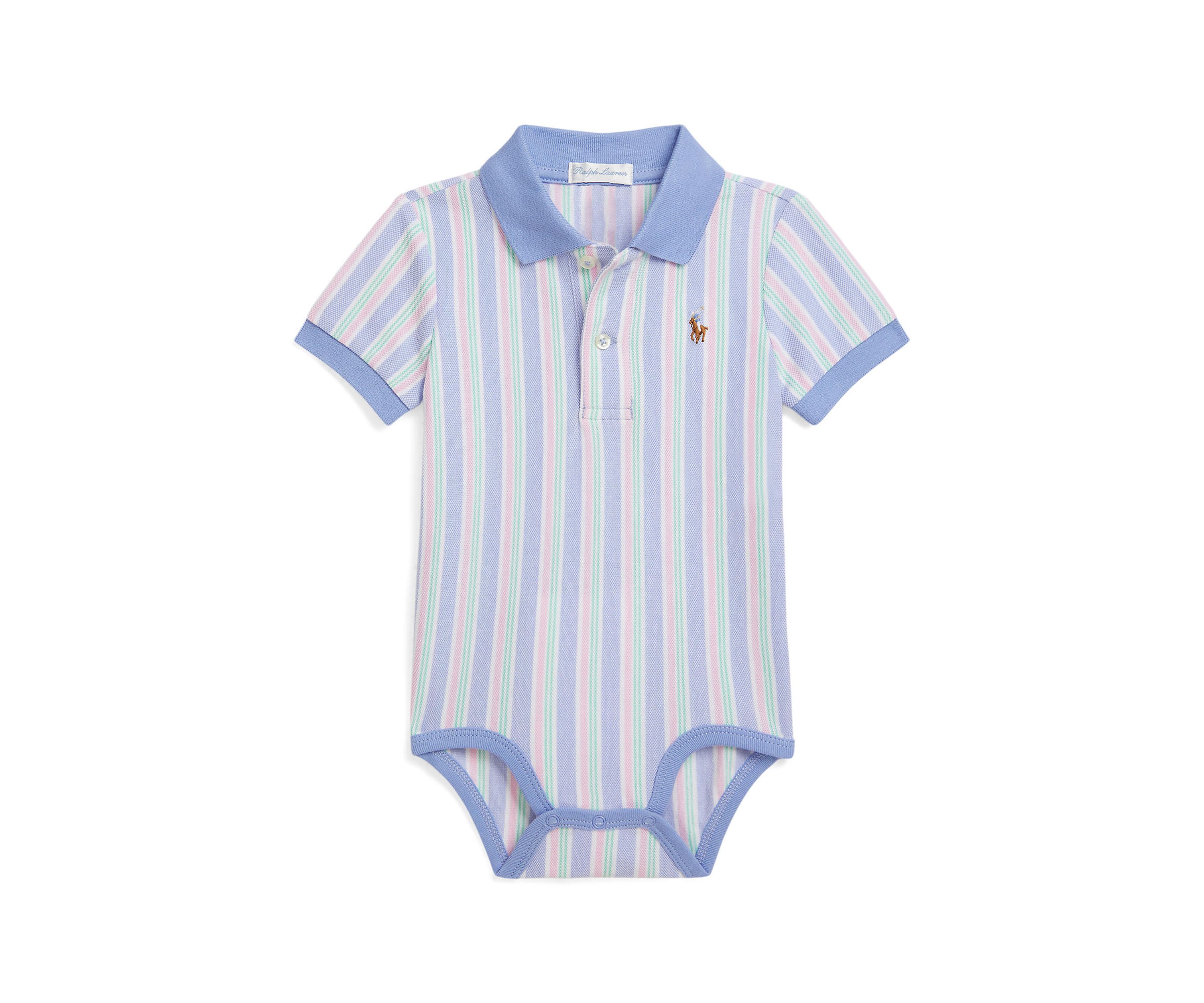 Baby Boys Striped Oxford Mesh Polo Bodysuit