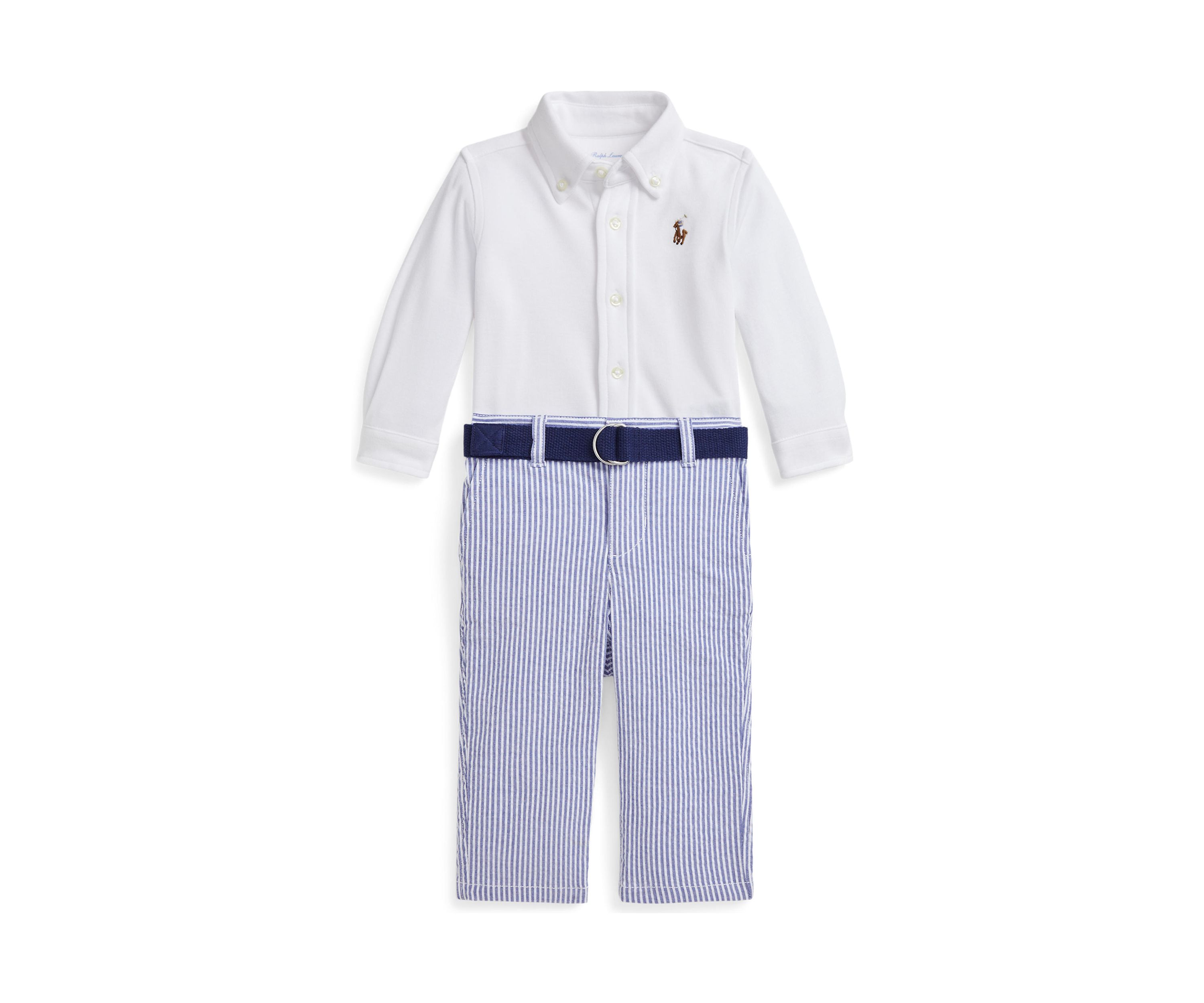 Baby Boys Shirt, Belt, and Seersucker Pants Set