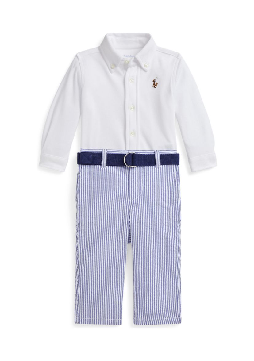Baby Boys Shirt, Belt, and Seersucker Pants Set