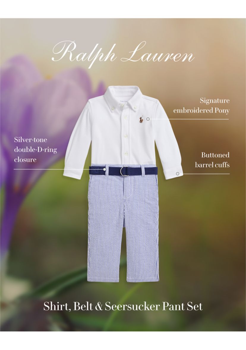 Baby Boys Shirt, Belt, and Seersucker Pants Set