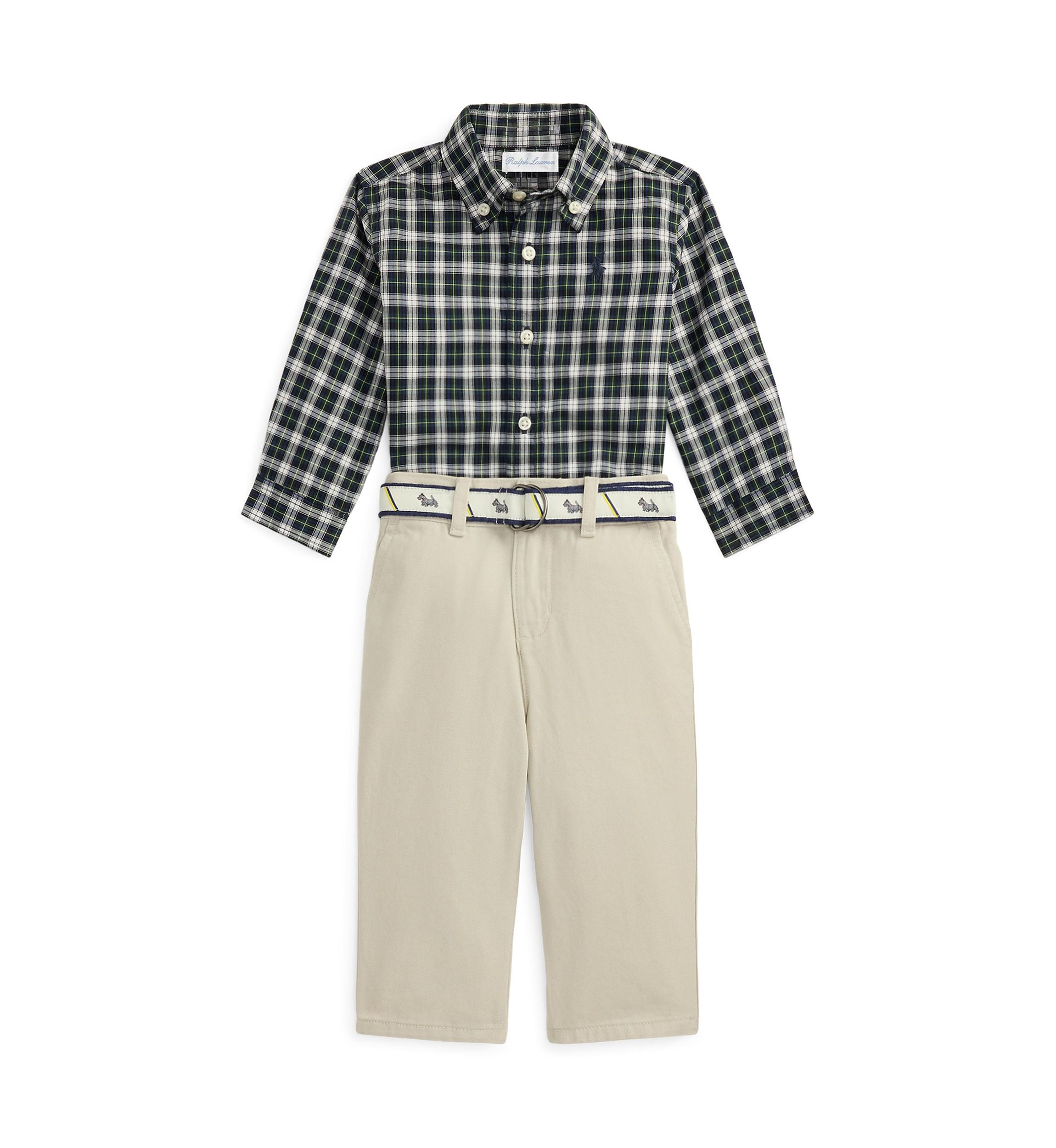 Baby Boys Plaid Shirt, Belt & Canvas Pant Set