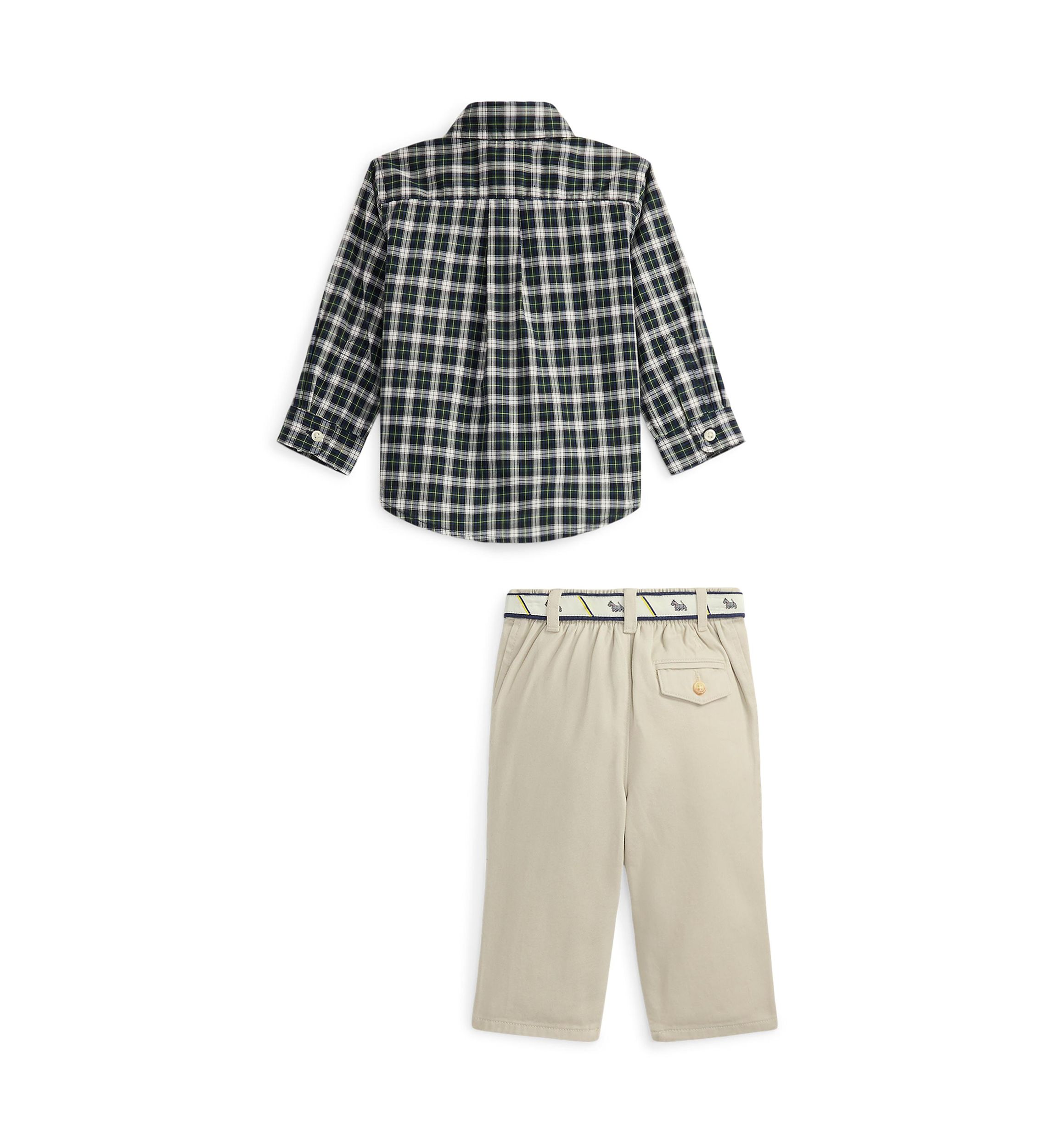 Baby Boys Plaid Shirt, Belt & Canvas Pant Set