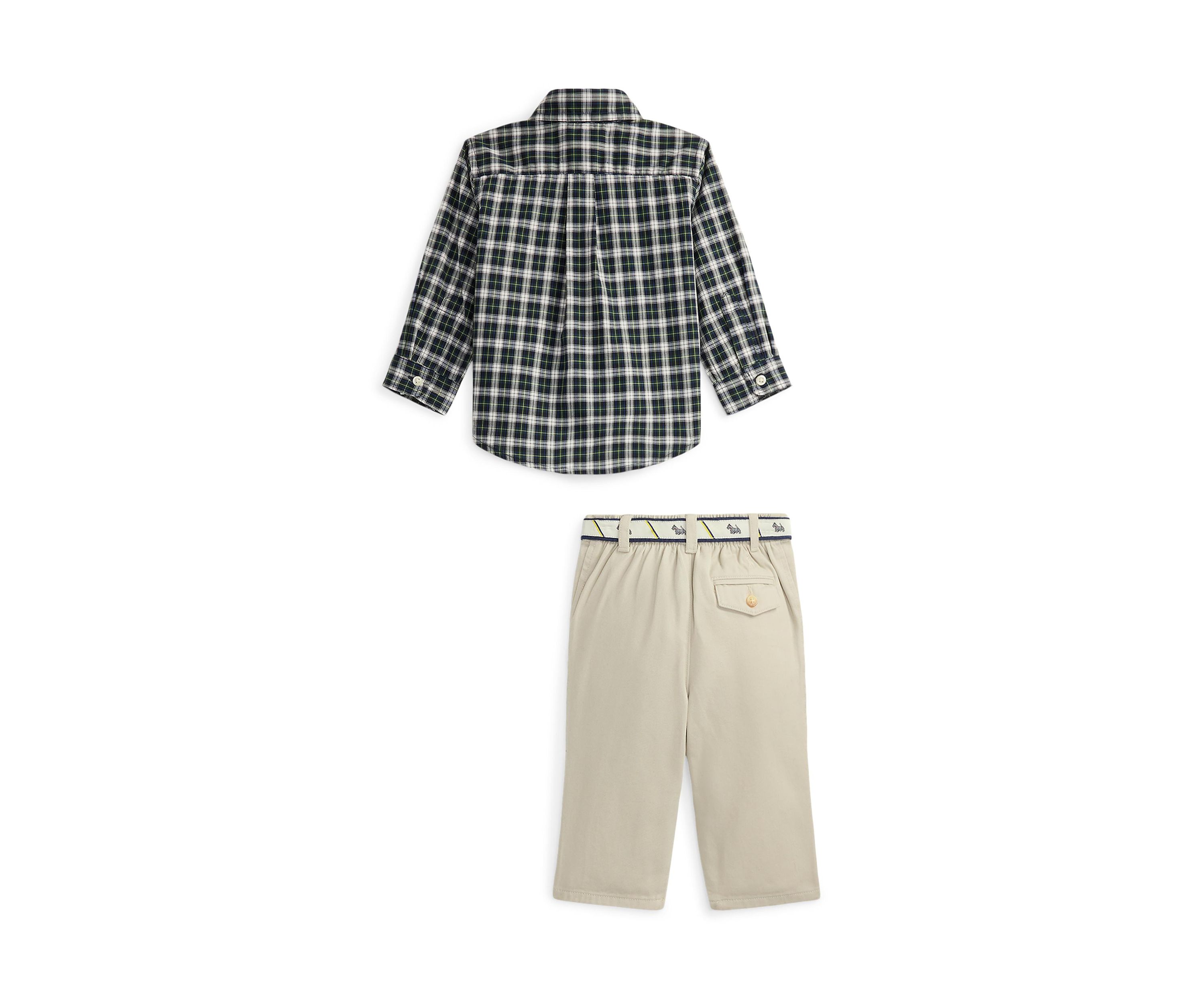 Baby Boys Plaid Shirt, Belt & Canvas Pant Set