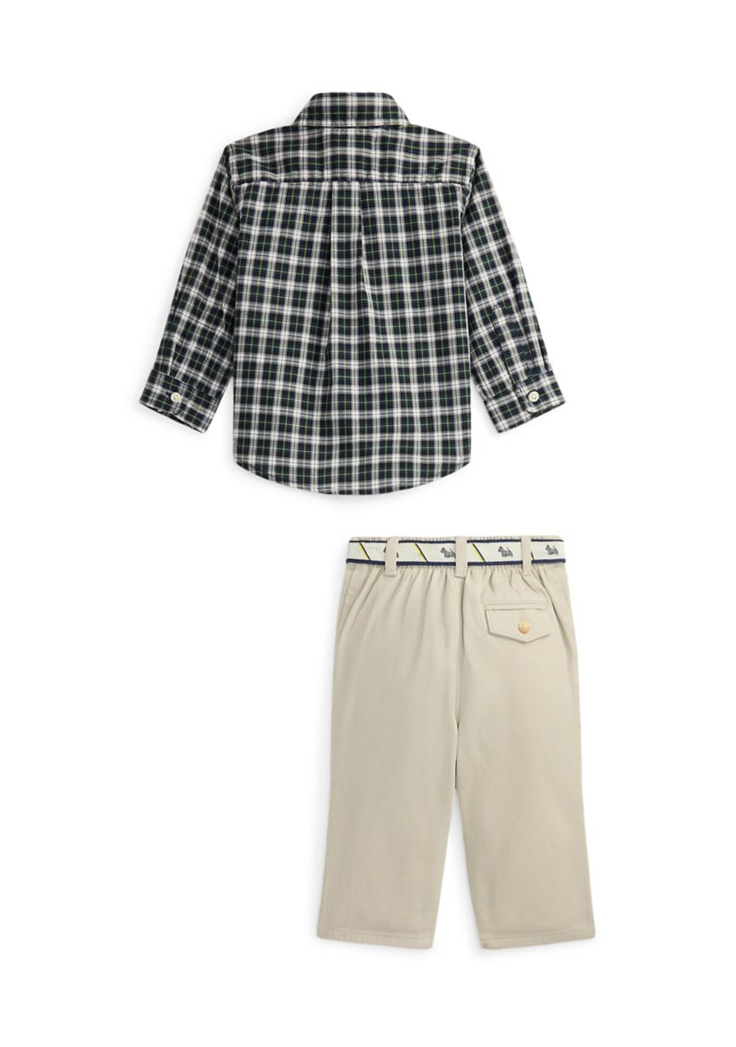 Baby Boys Plaid Shirt, Belt & Canvas Pant Set