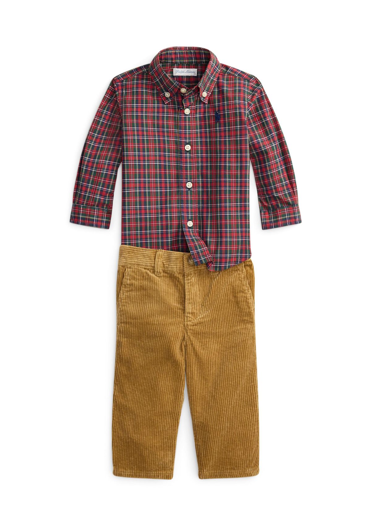 Baby Boys Plaid Cotton Shirt & Corduroy Pant Set