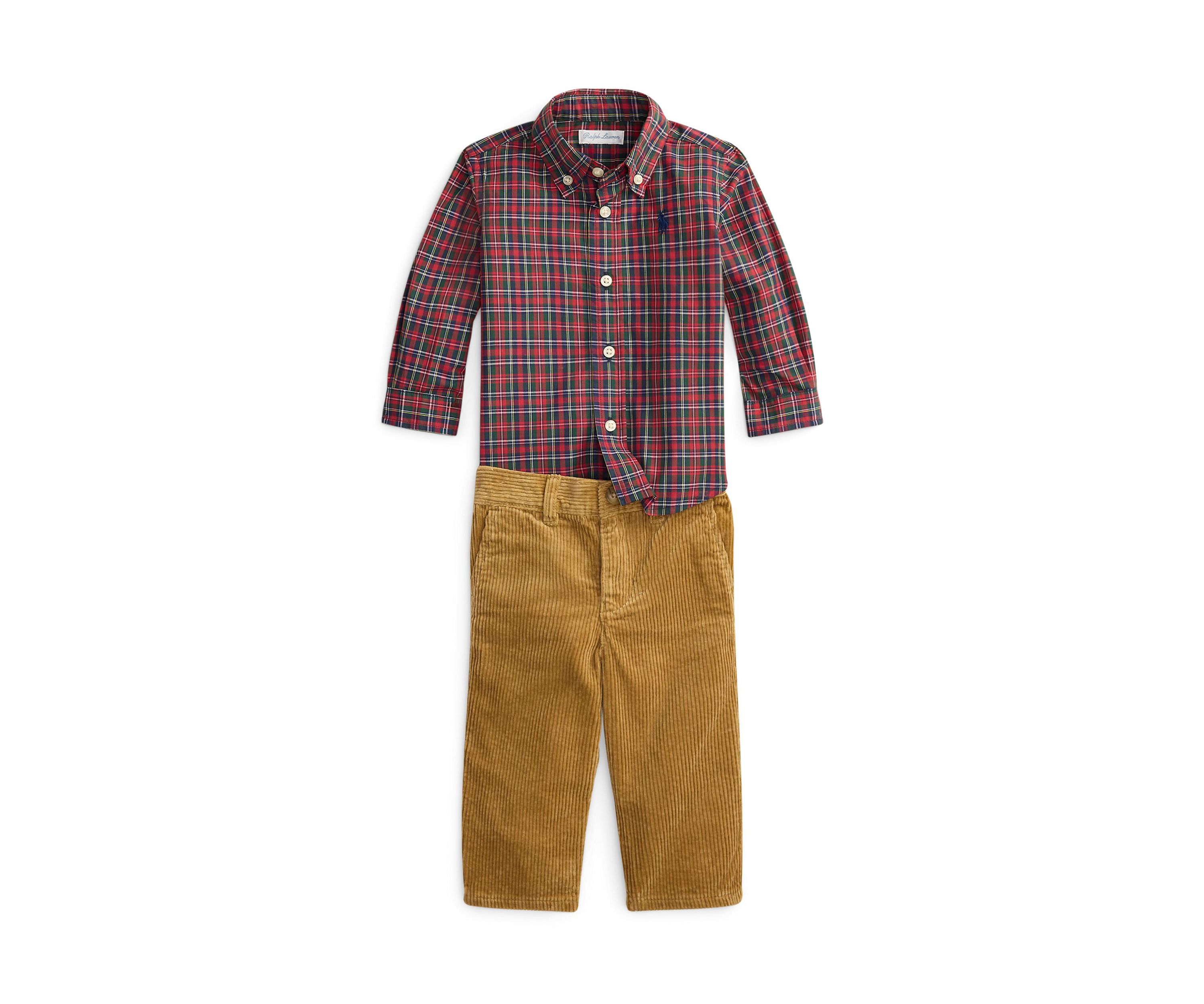 Baby Boys Plaid Cotton Shirt & Corduroy Pant Set