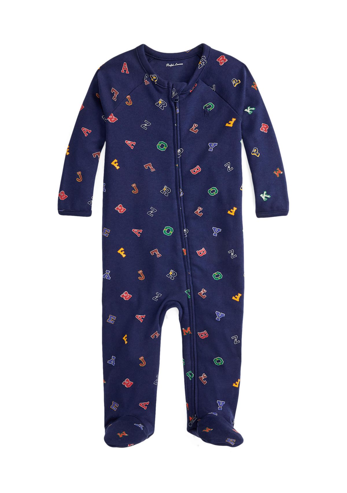 Baby Boys Alphabet Printed Cotton Footed Zip Coverall