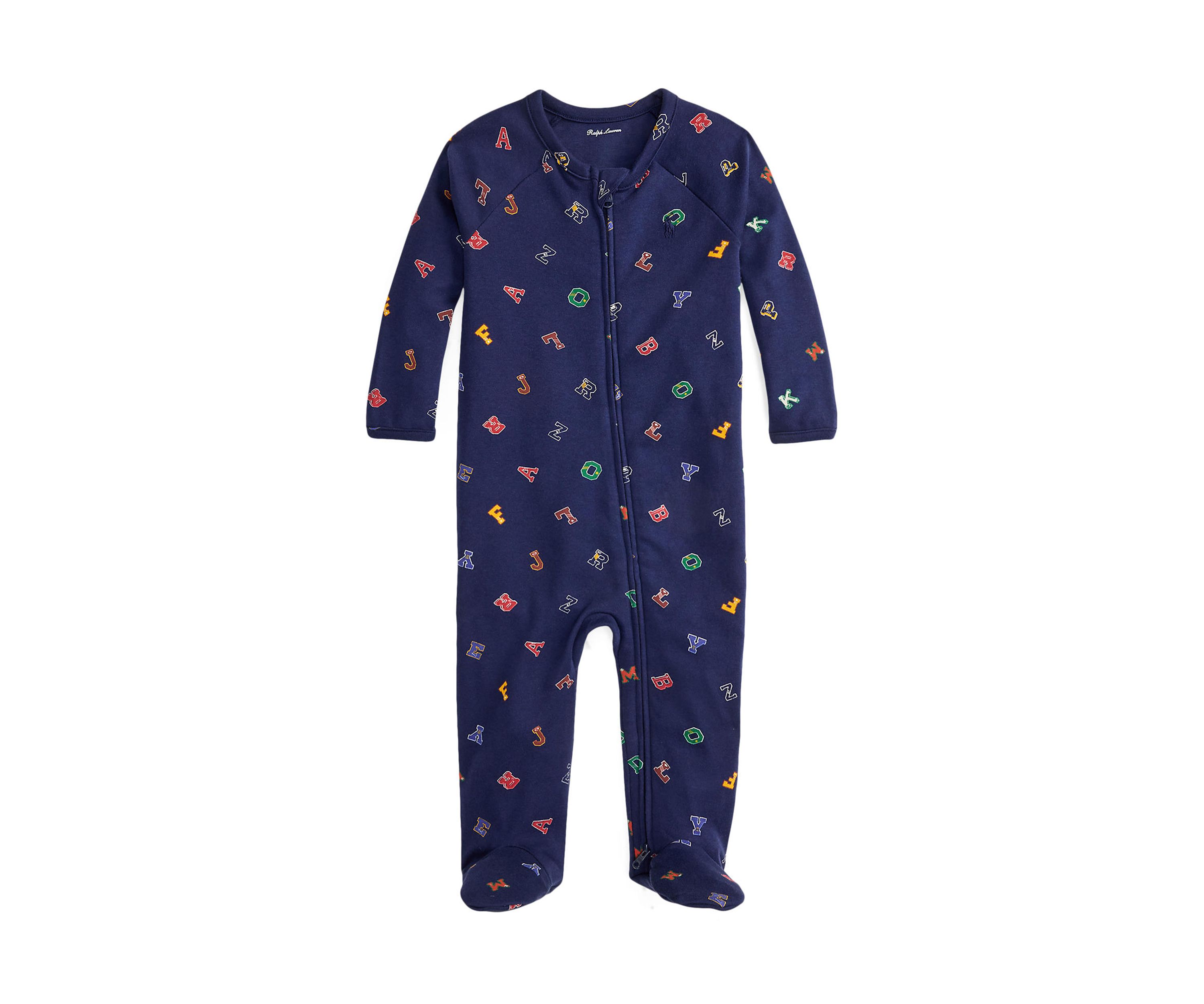 Baby Boys Alphabet Printed Cotton Footed Zip Coverall