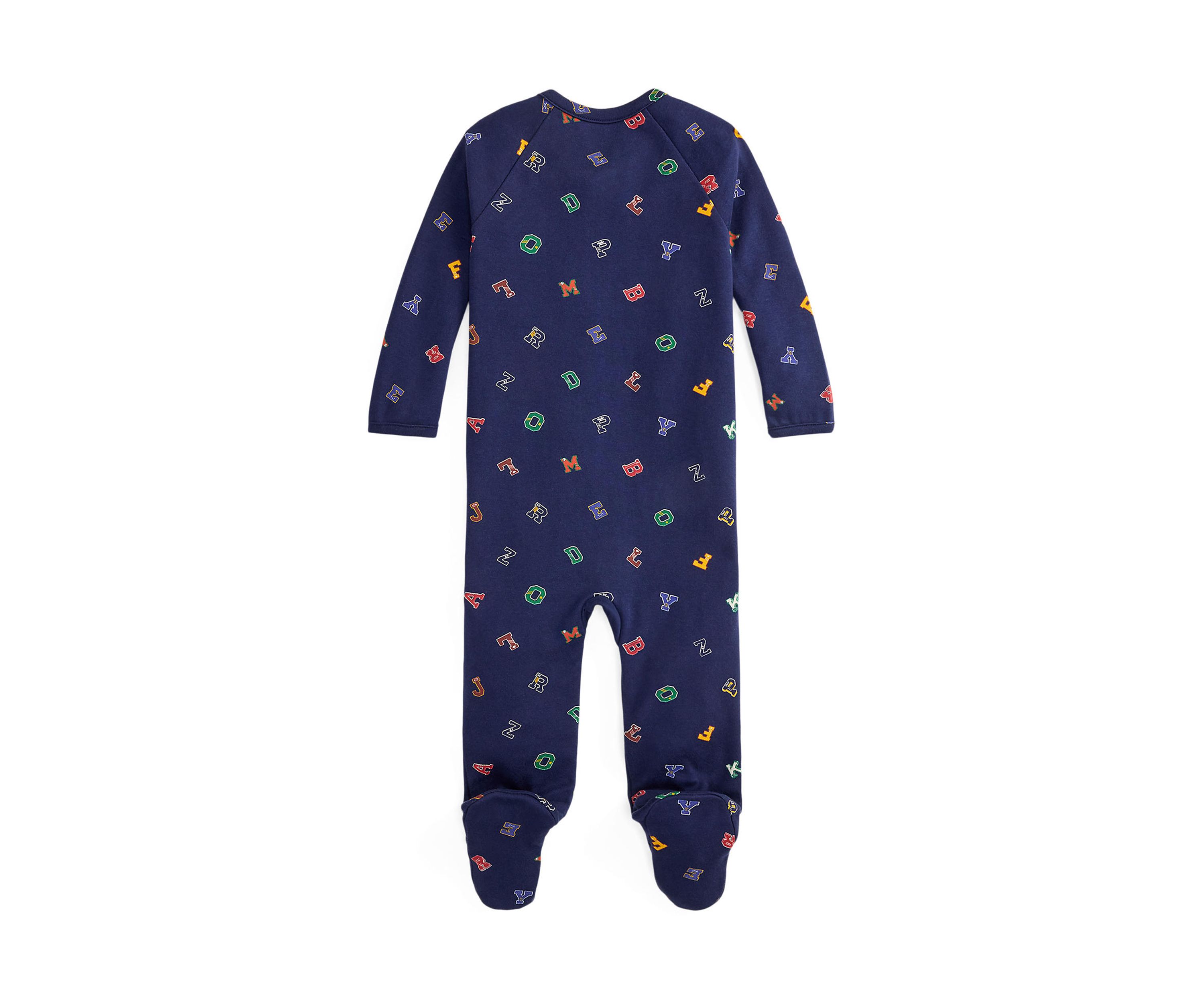Baby Boys Alphabet Printed Cotton Footed Zip Coverall