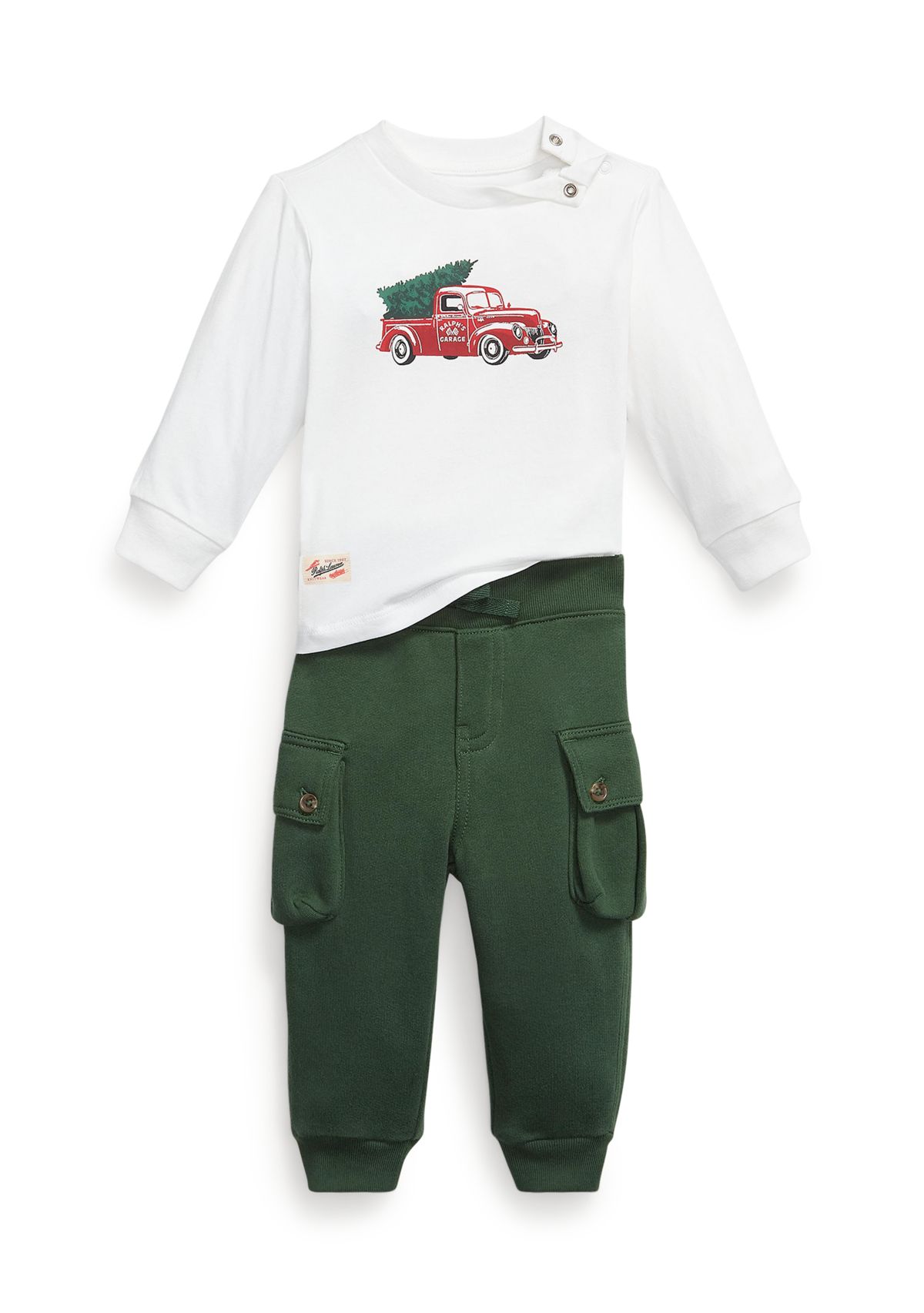 Baby Boys Truck-Print Jersey Tee & Fleece Pant Set