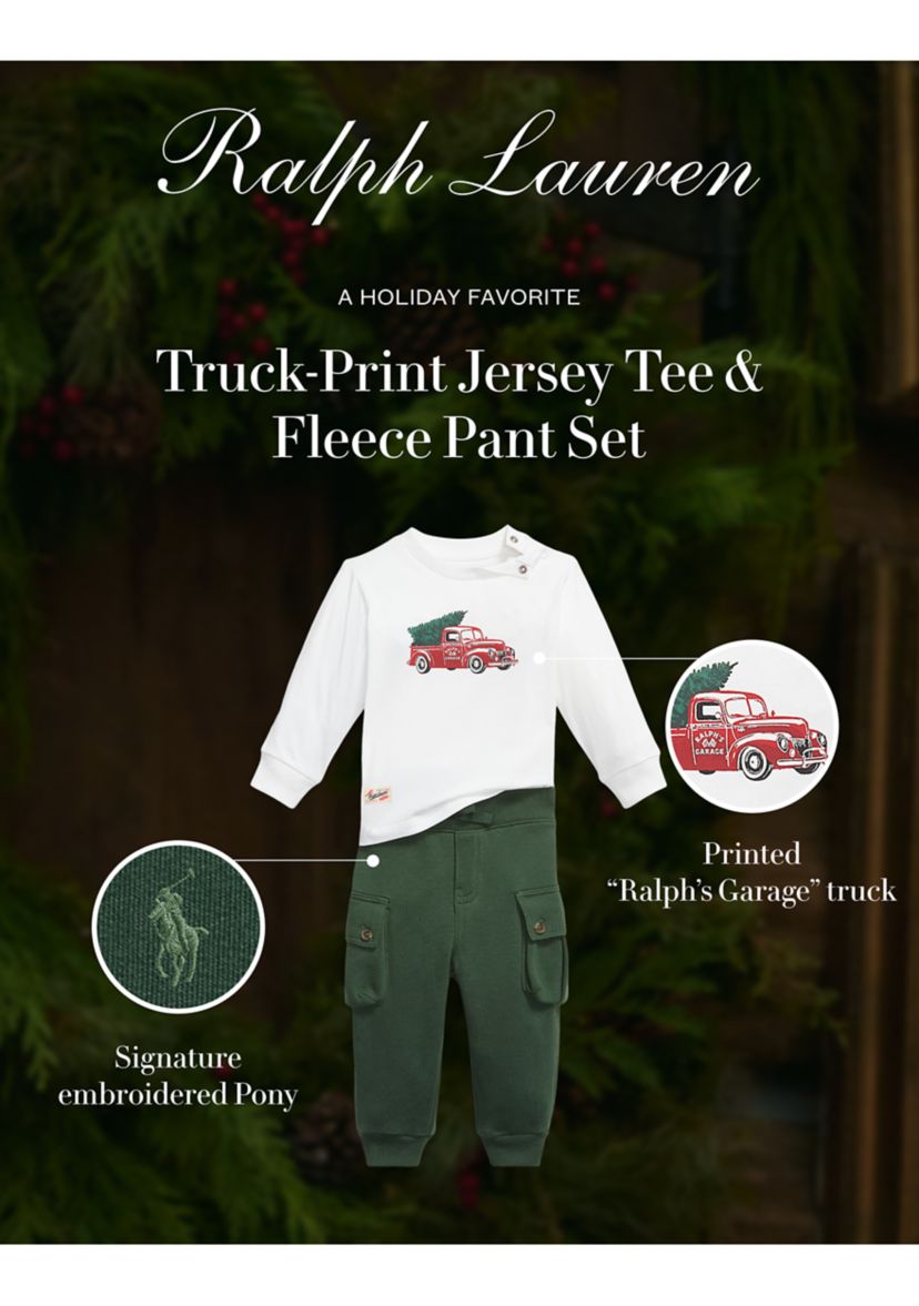 Baby Boys Truck-Print Jersey Tee & Fleece Pant Set