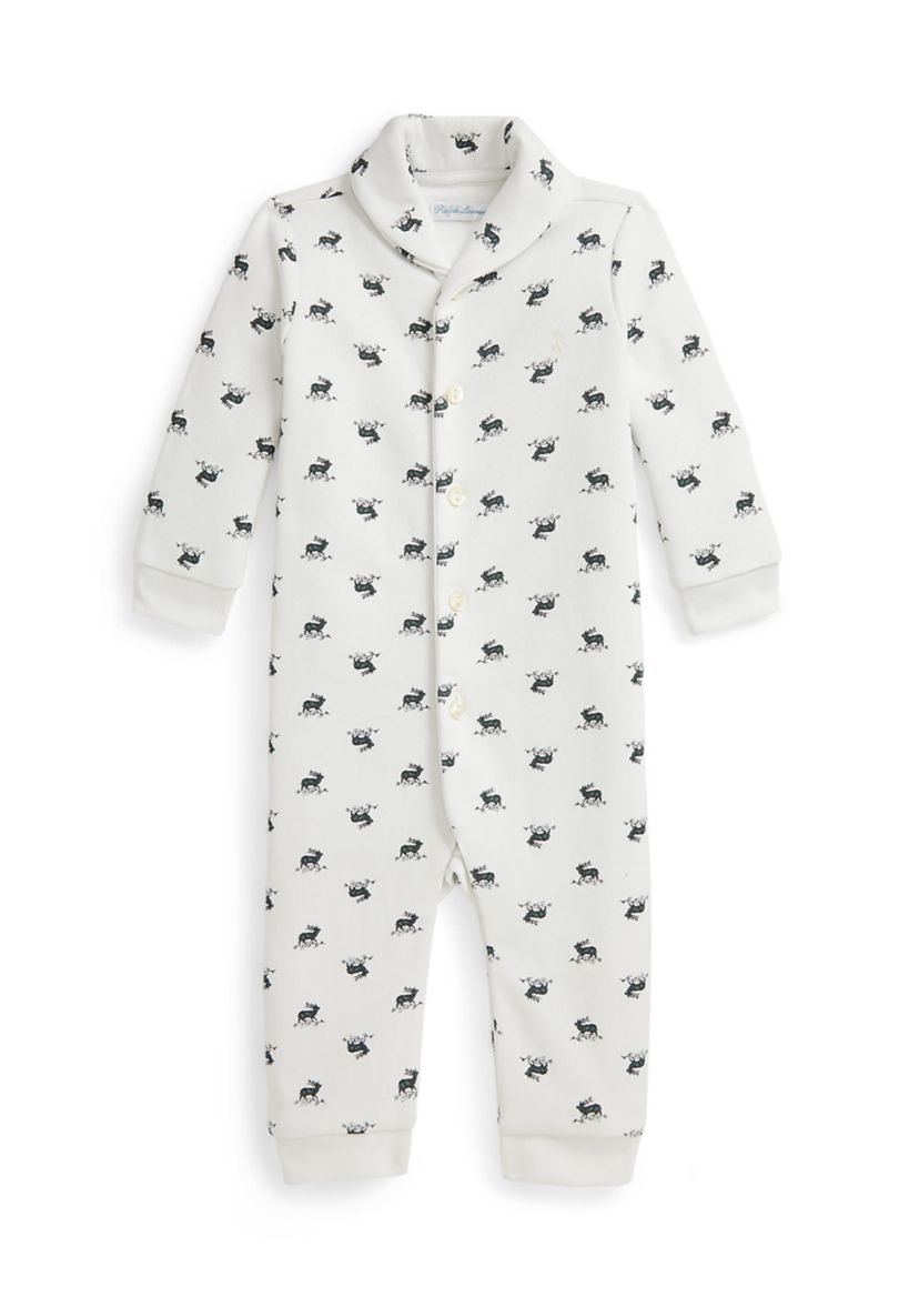 Baby Boys Elk-Print Fleece Coverall